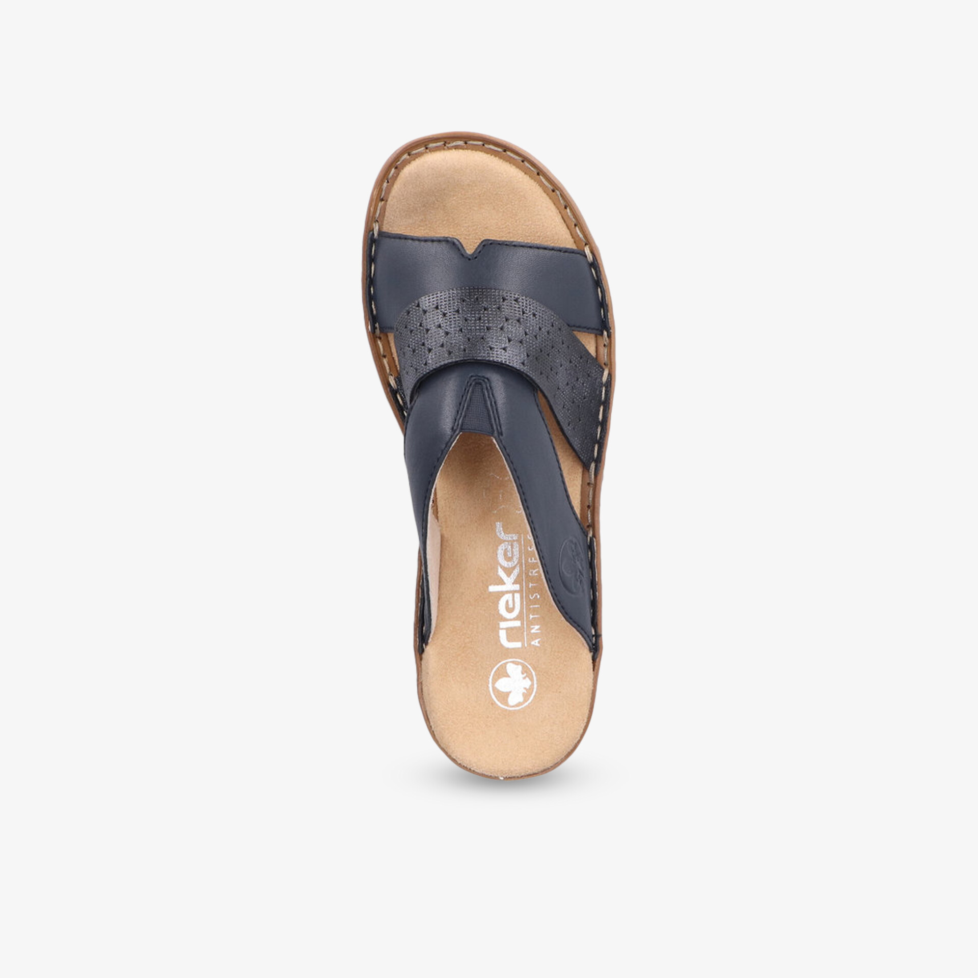 Bequemer schwarzer Hausschuh aus Leder mit weicher Polsterung und rutschfester Sohle in Draufsicht