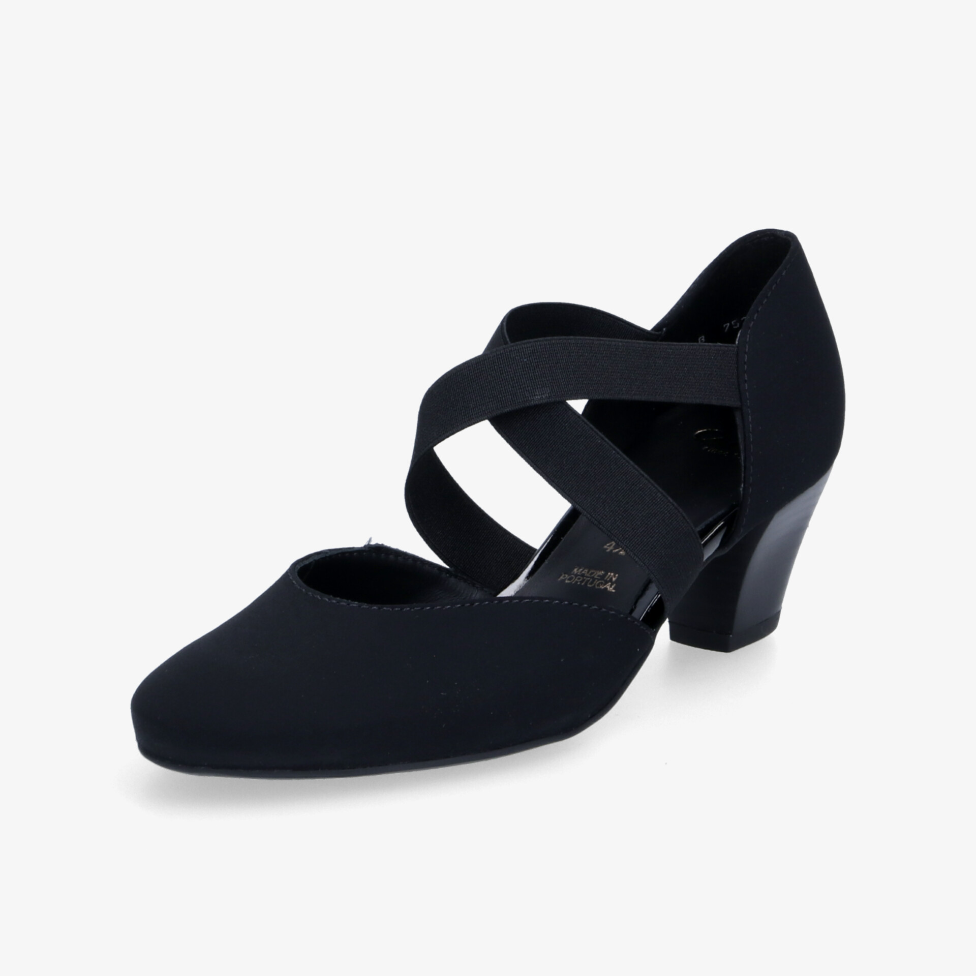 Elegante schwarze Schuhe mit Kreuzriemen und stabilem Blockabsatz für vielseitige Anlässe.
