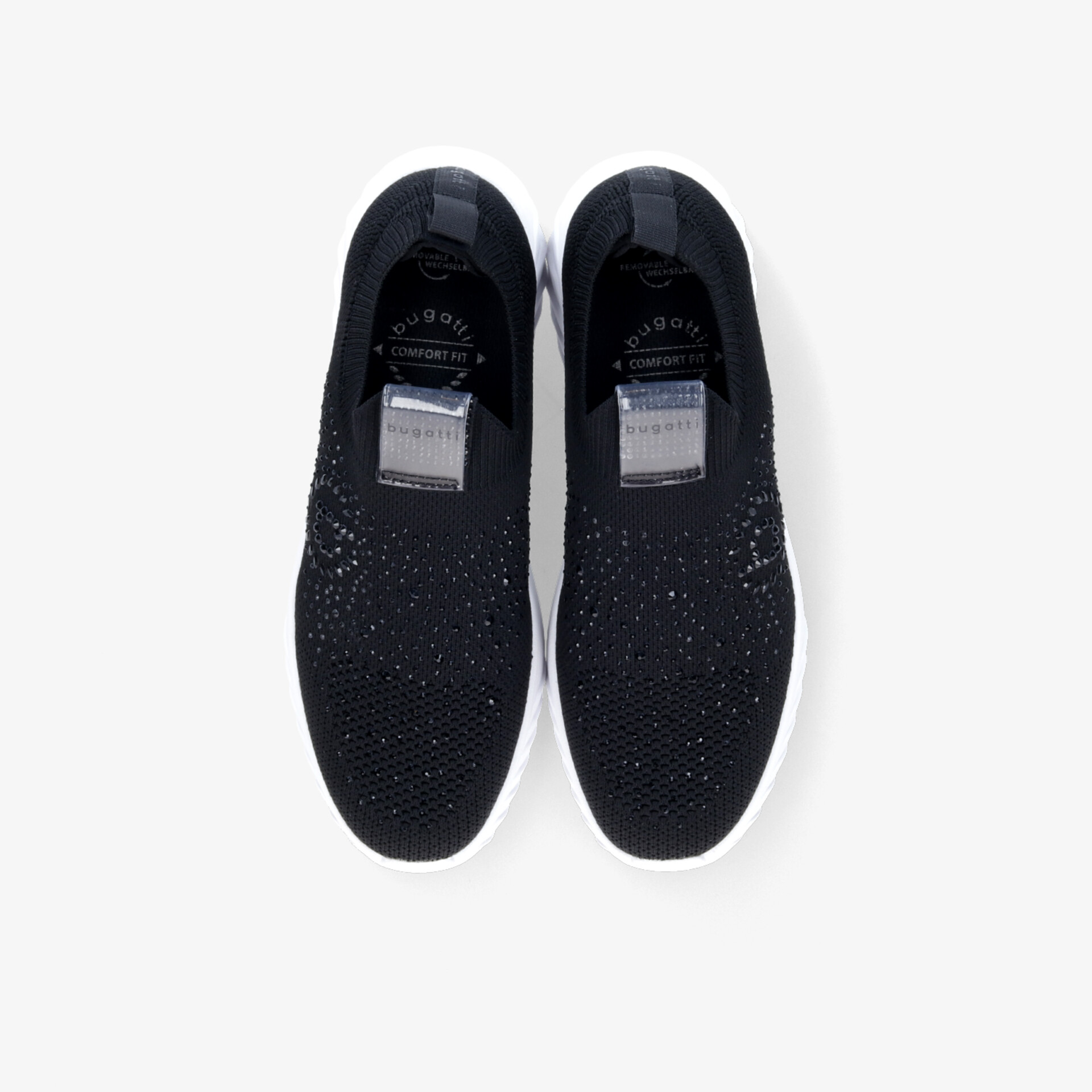 Schwarze Sneaker mit flexiblem Material und rutschfester Sohle, bequem und atmungsaktiv für sportlichen Komfort