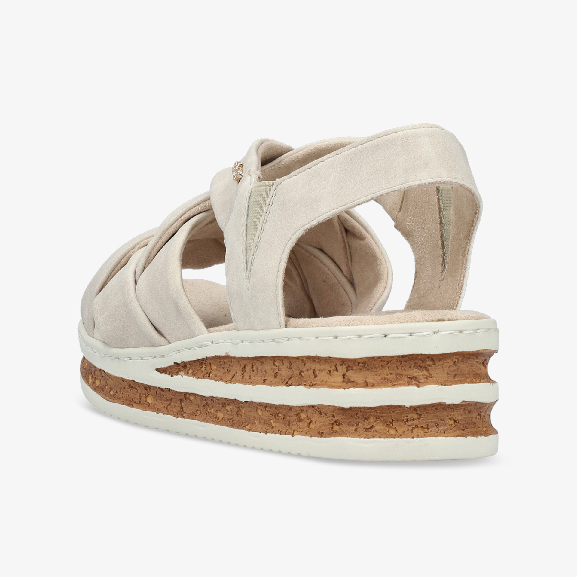 Bequeme Sandale mit Keilabsatz und gepolsterter Innensohle seitlich in neutraler Farbe