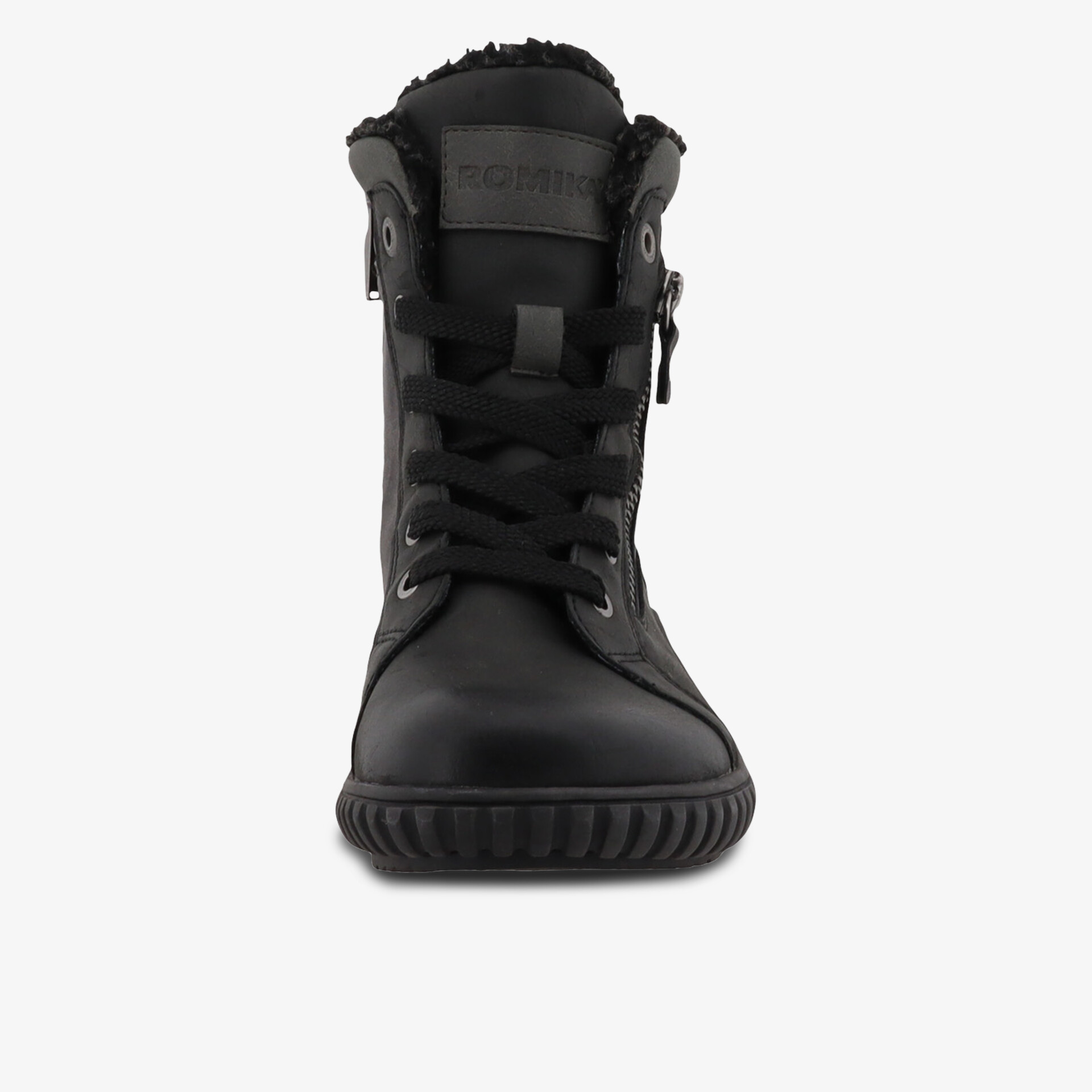 Robuster hoher Schuh mit stabiler Schnürung und warmem Innenfutter, rutschfeste profilierte Sohle