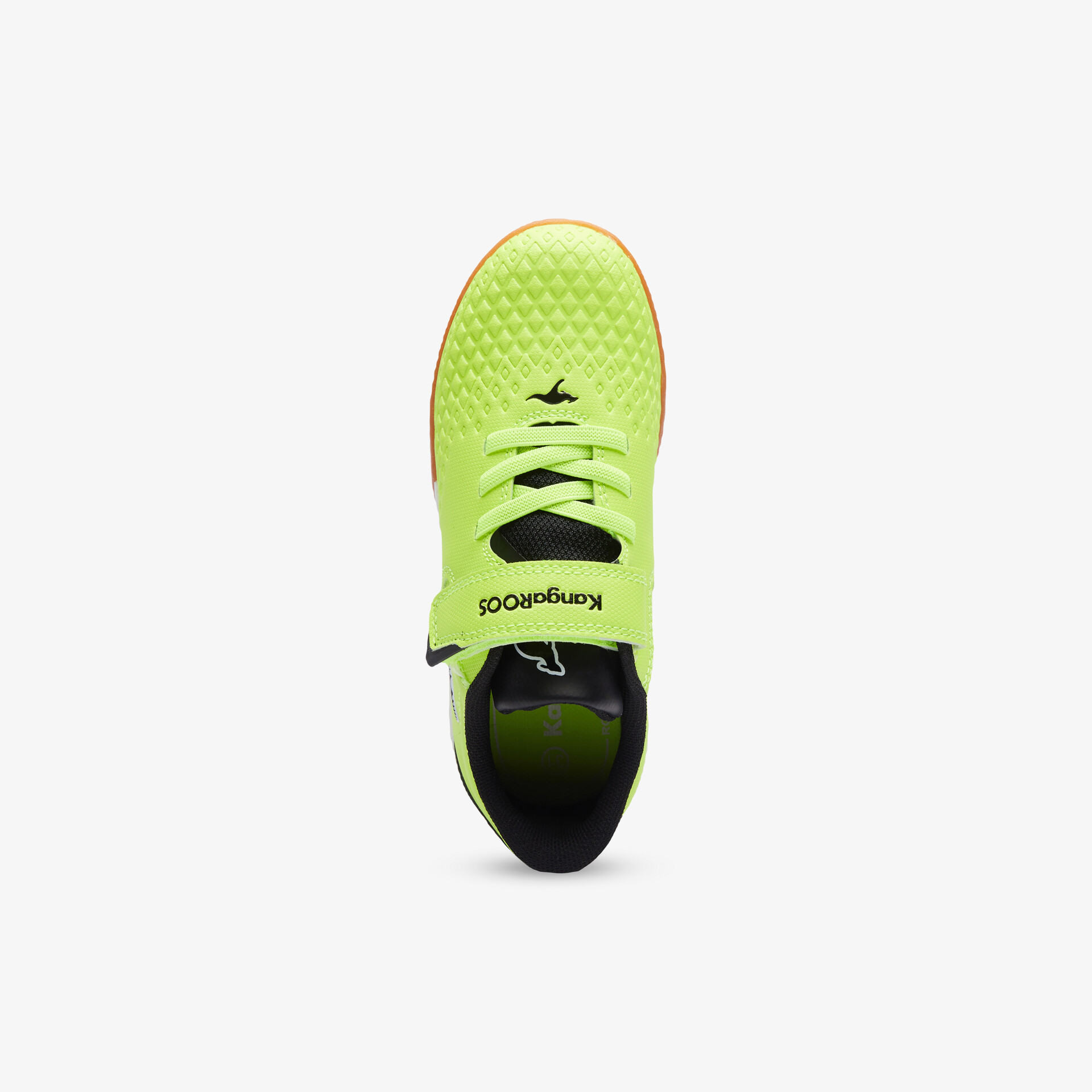 Leuchtend grüner Sportschuh mit Schnürung und Klettverschluss für optimalen Halt und Komfort.