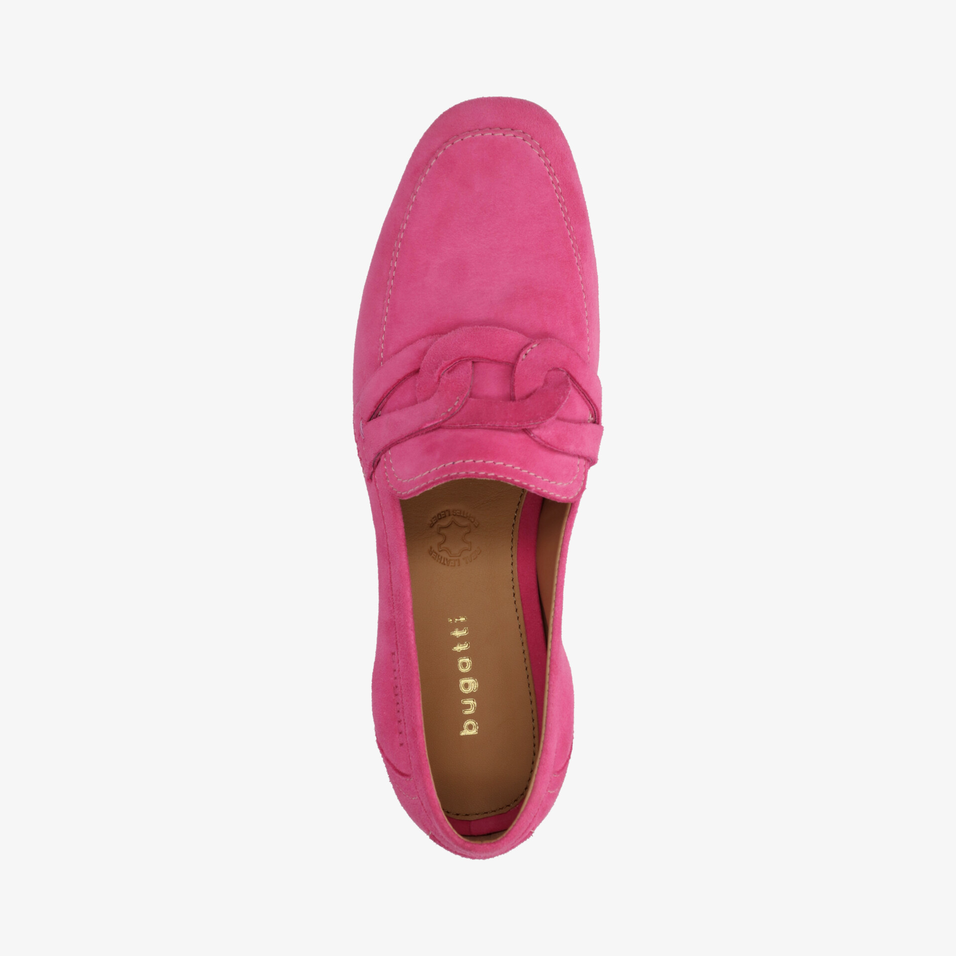 Rosa Loafer-Schuh in Draufsicht, weiches Material, eleganter Schnitt und bequeme Passform