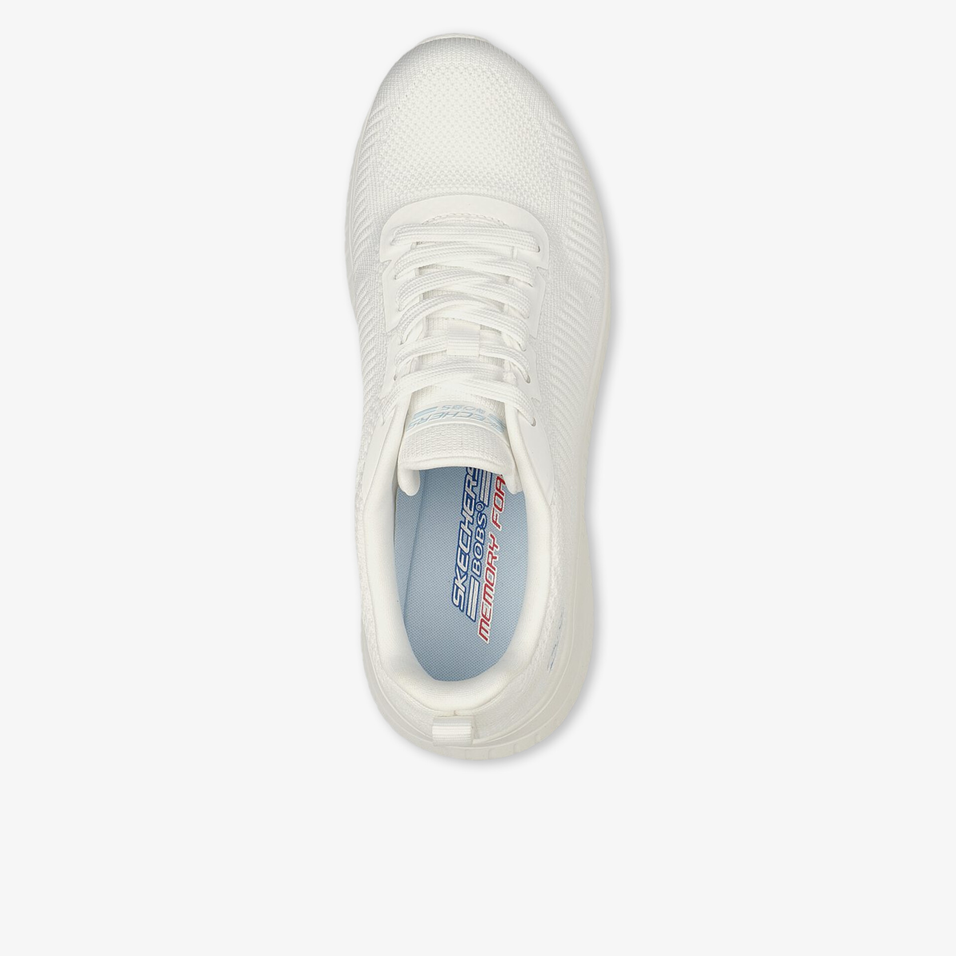 Weißer Schuh von oben mit eleganter Schnürung und klassischem Design.