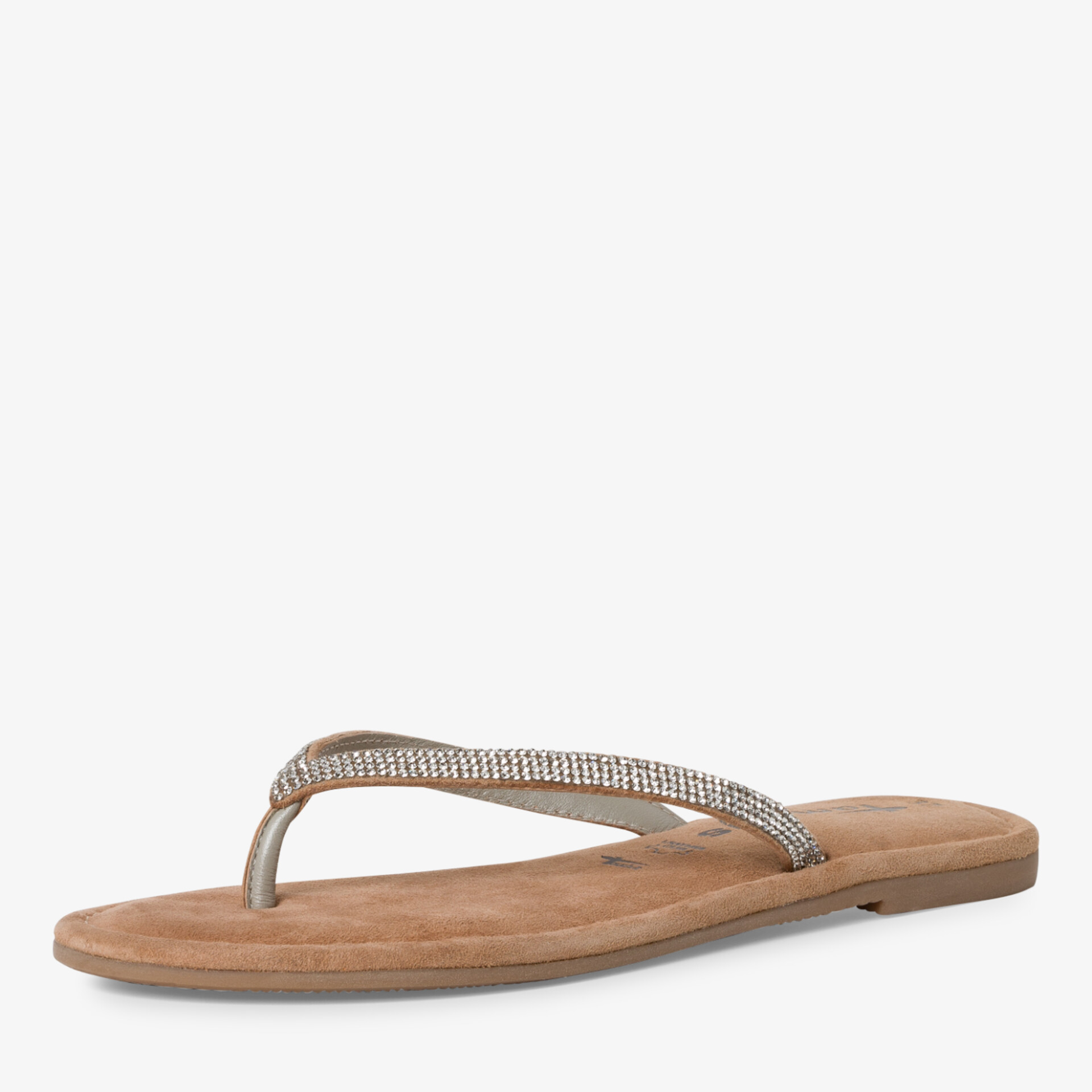 Flache modische Sandale mit Zehensteg und funkelndem Strassbesatz, bequeme und leichte Sohle für Sommer