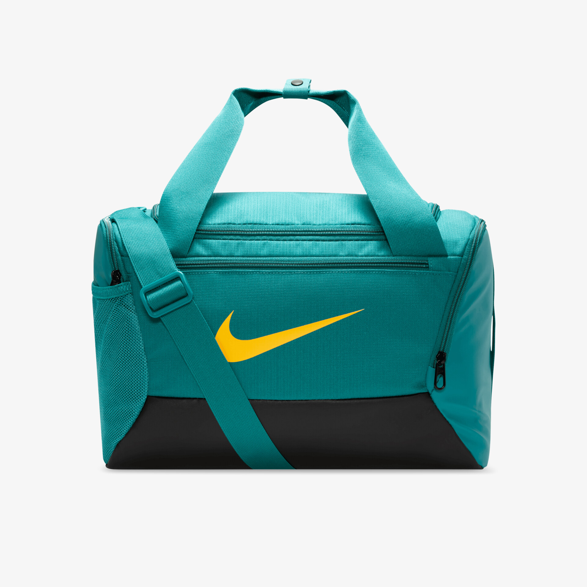 Geräumige grüne Sporttasche von Nike mit gelbem Logo und verstellbarem Schultergurt