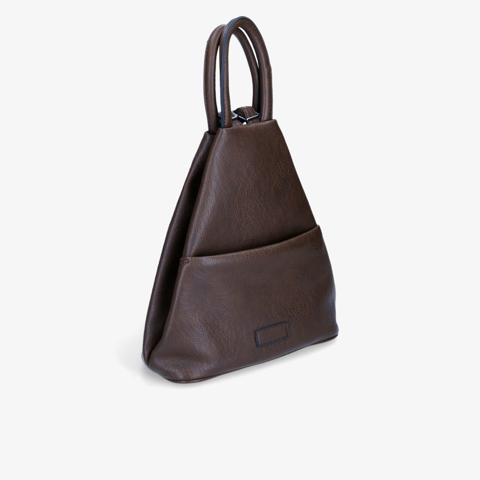 Elegante dreieckige Handtasche aus braunem Leder mit stabilem Griff und praktischer Fronttasche