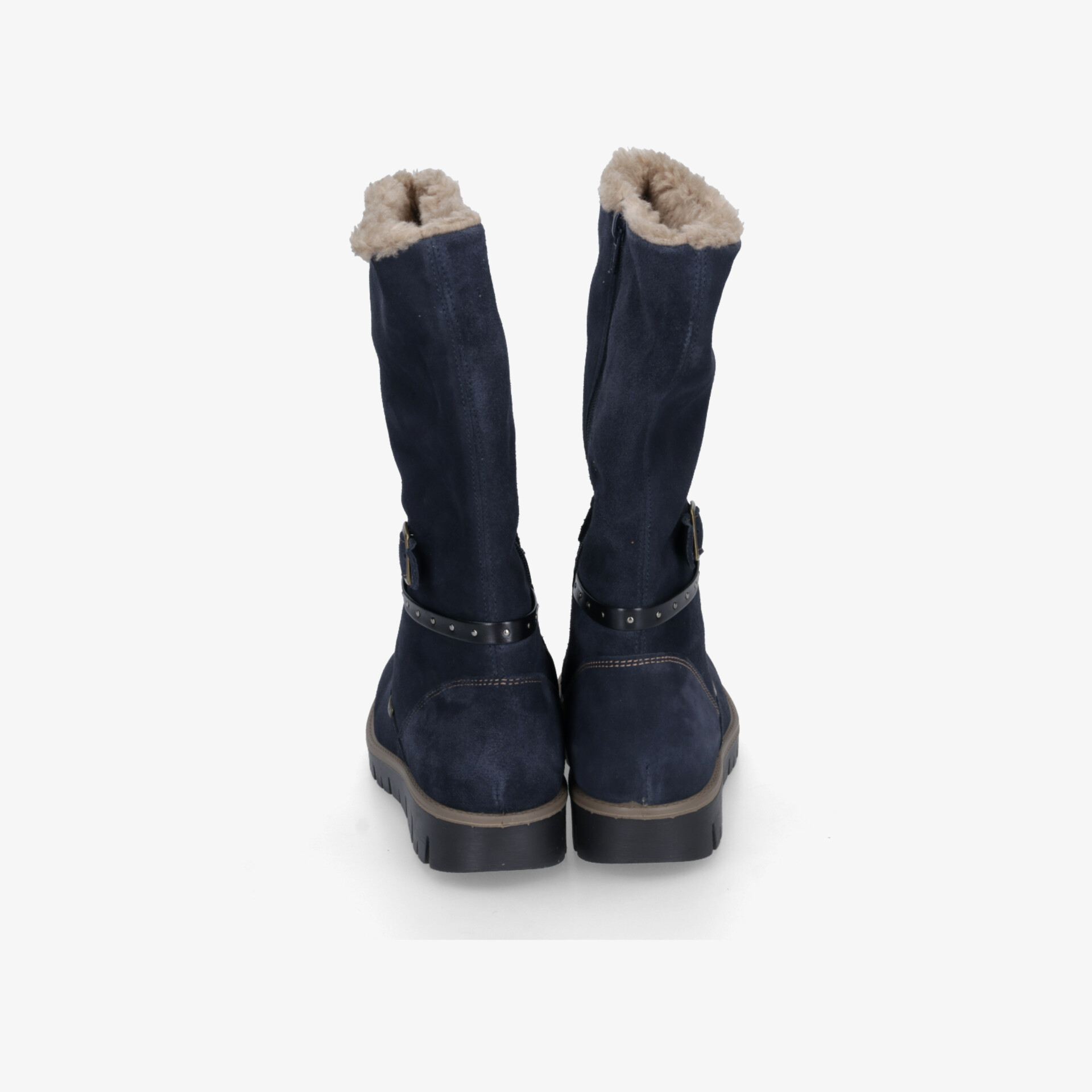 Robuste blaue Winterstiefel mit hohem Schaft und weicher, warmer Innenausstattung, ideal für kalte Tage