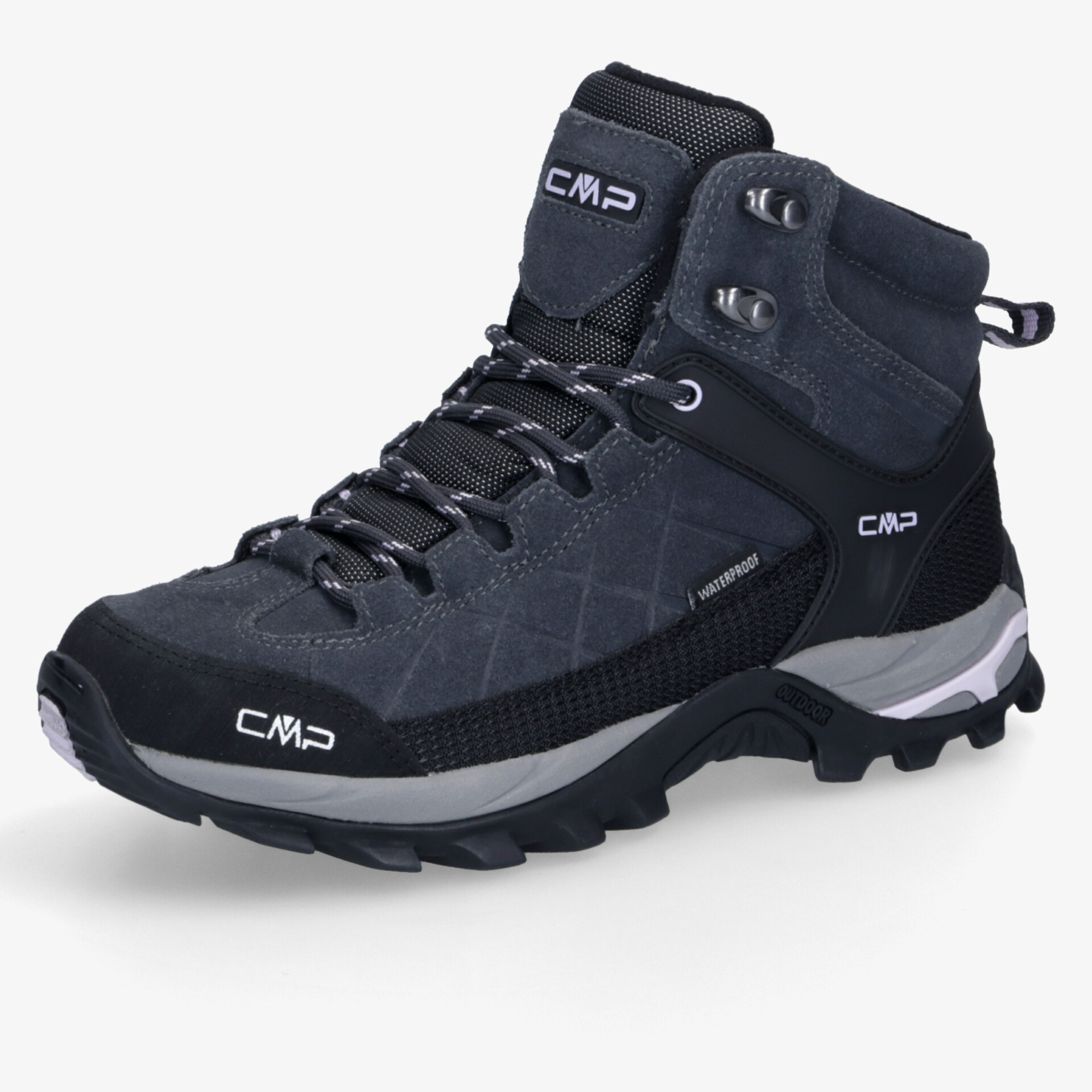 Schwarzer robuster Wanderschuh mit griffiger Sohle und knöchelstabilem Design, ideal für unwegsames Gelände