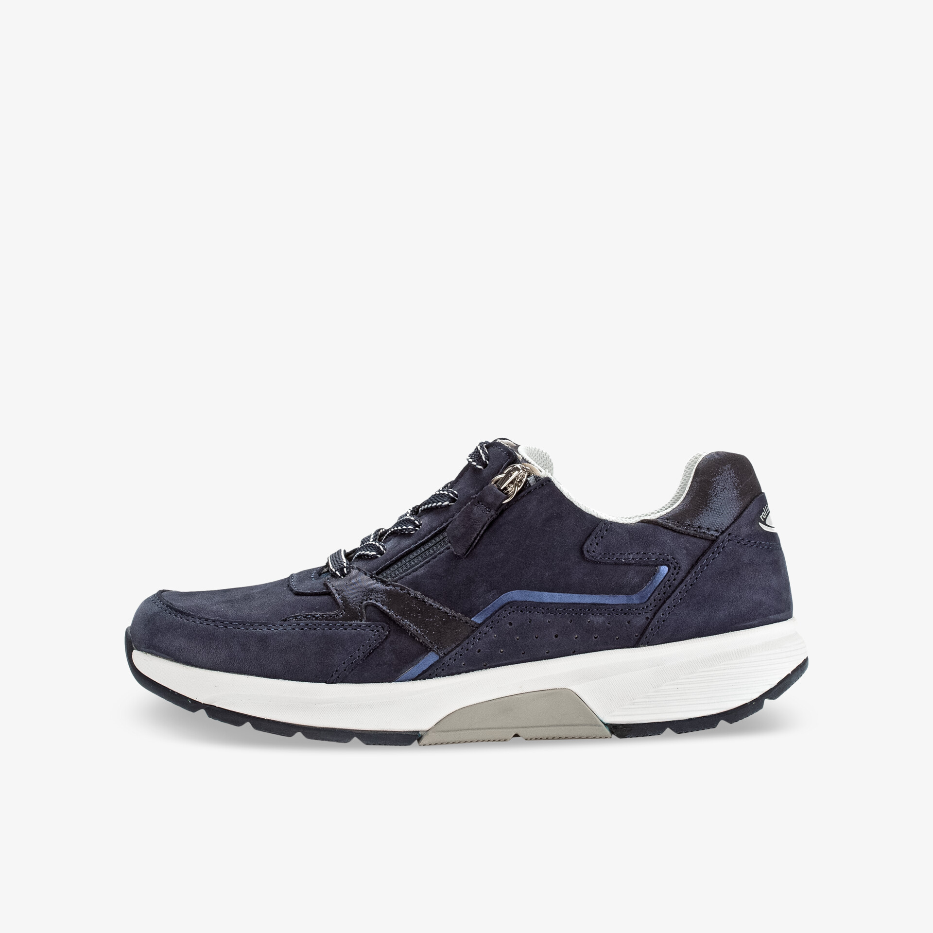 Moderner dunkelblauer Sneaker mit bequemem Sitz und stilvollem Design für sportliches Aussehen.