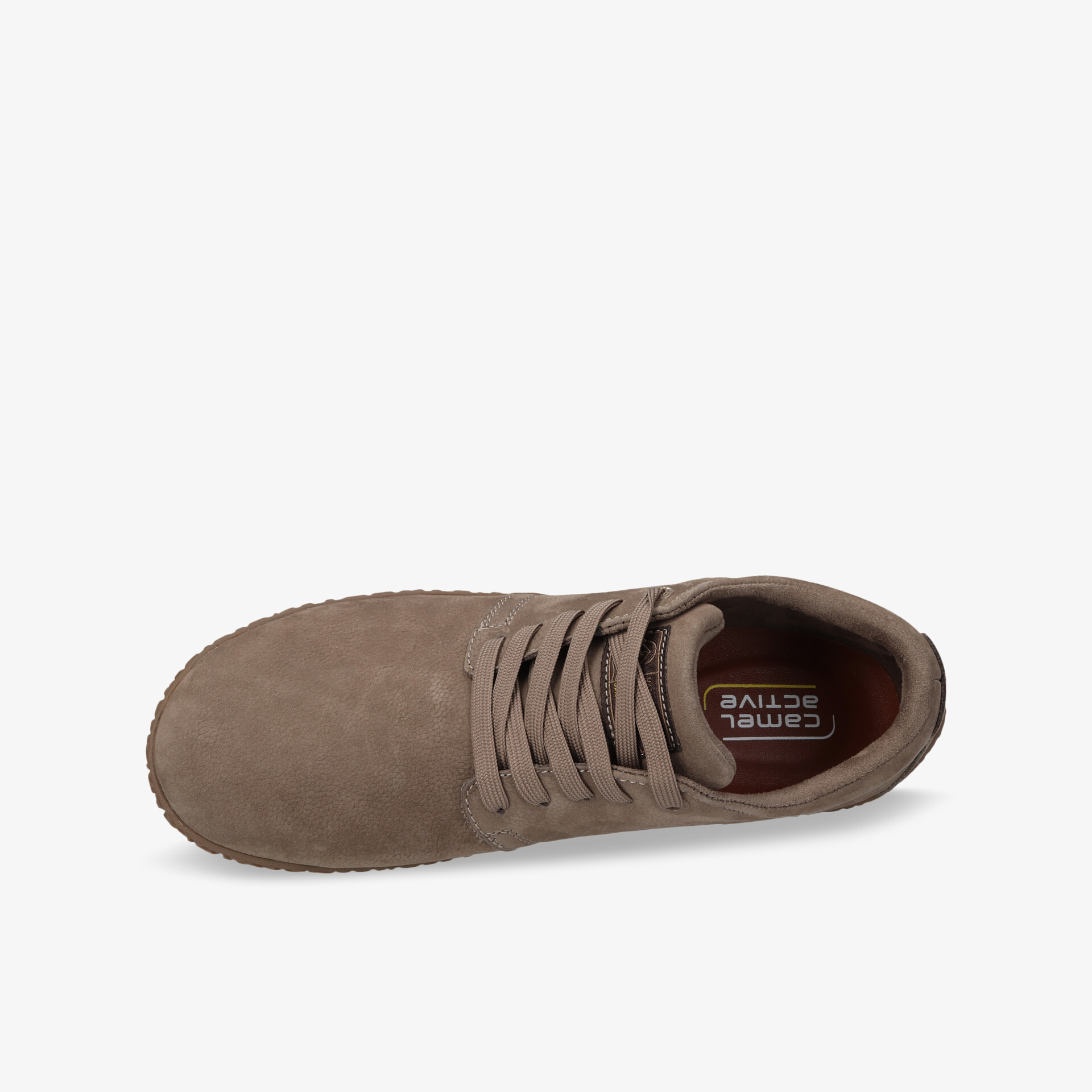 Leichter brauner Schuh mit Schnürung, runder Zehenpartie und modernem, vielseitigem Design von oben