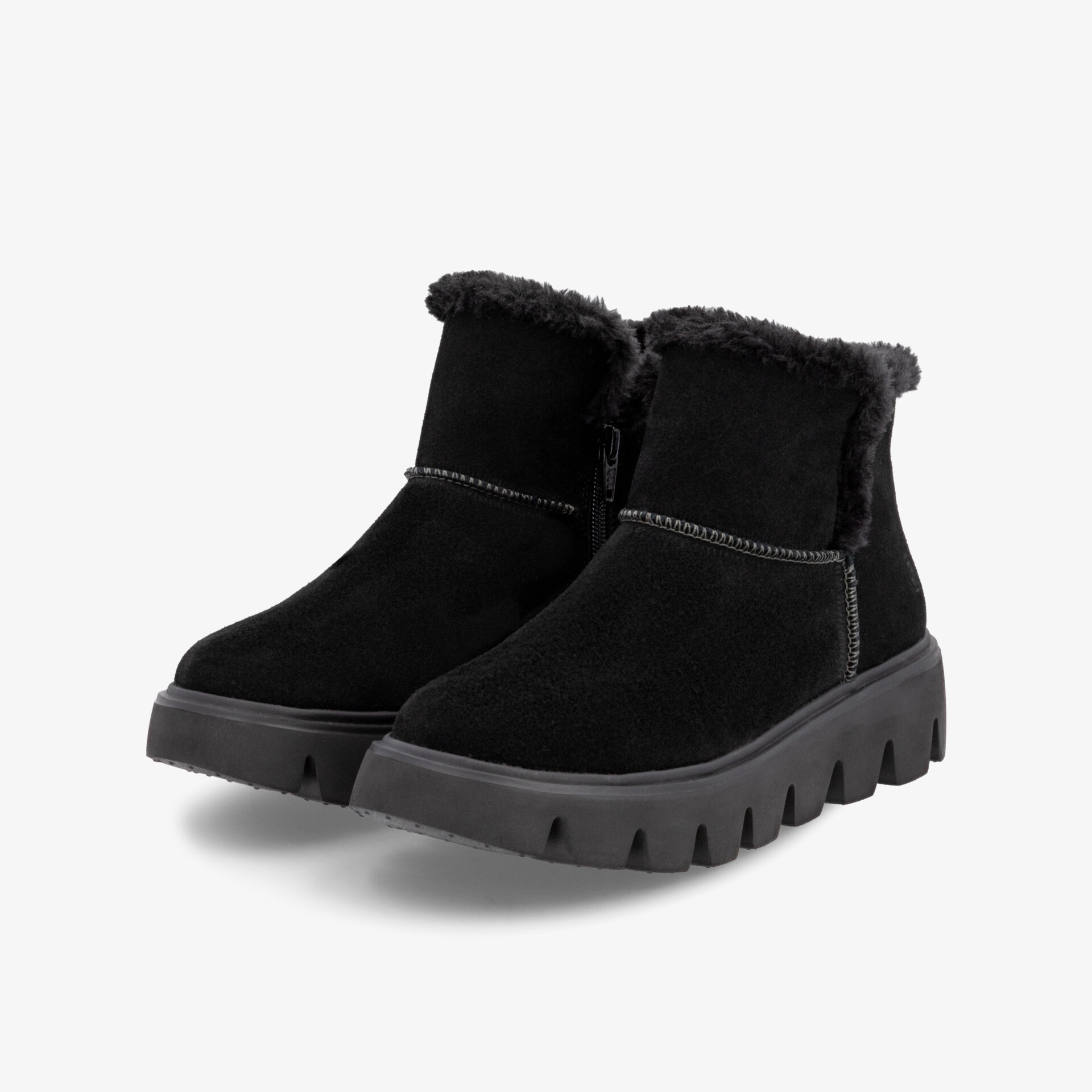 Schwarze warme Winterstiefel mit weichem Futter und robuster, rutschfester Profilsohle im Paar