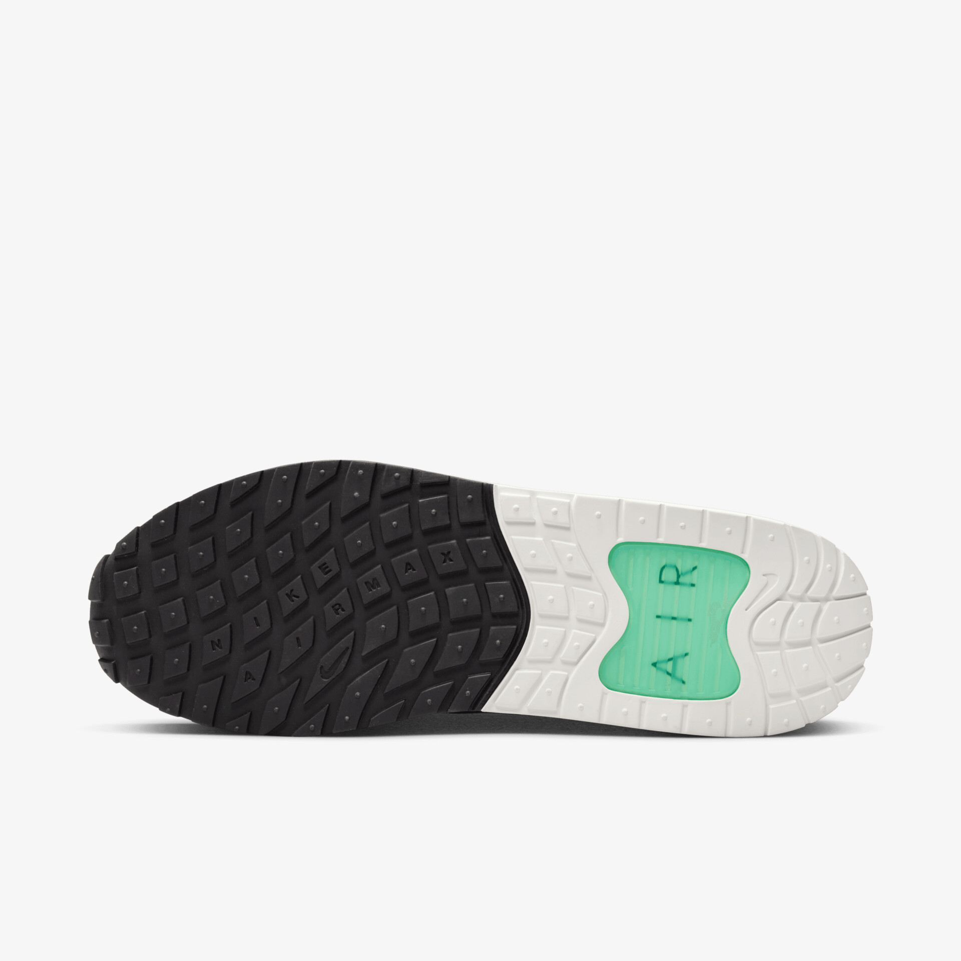 Robuste und rutschfeste Schuhsohle mit sportlichem Profil und grünem Air-Dämpfungselement für optimalen Komfort