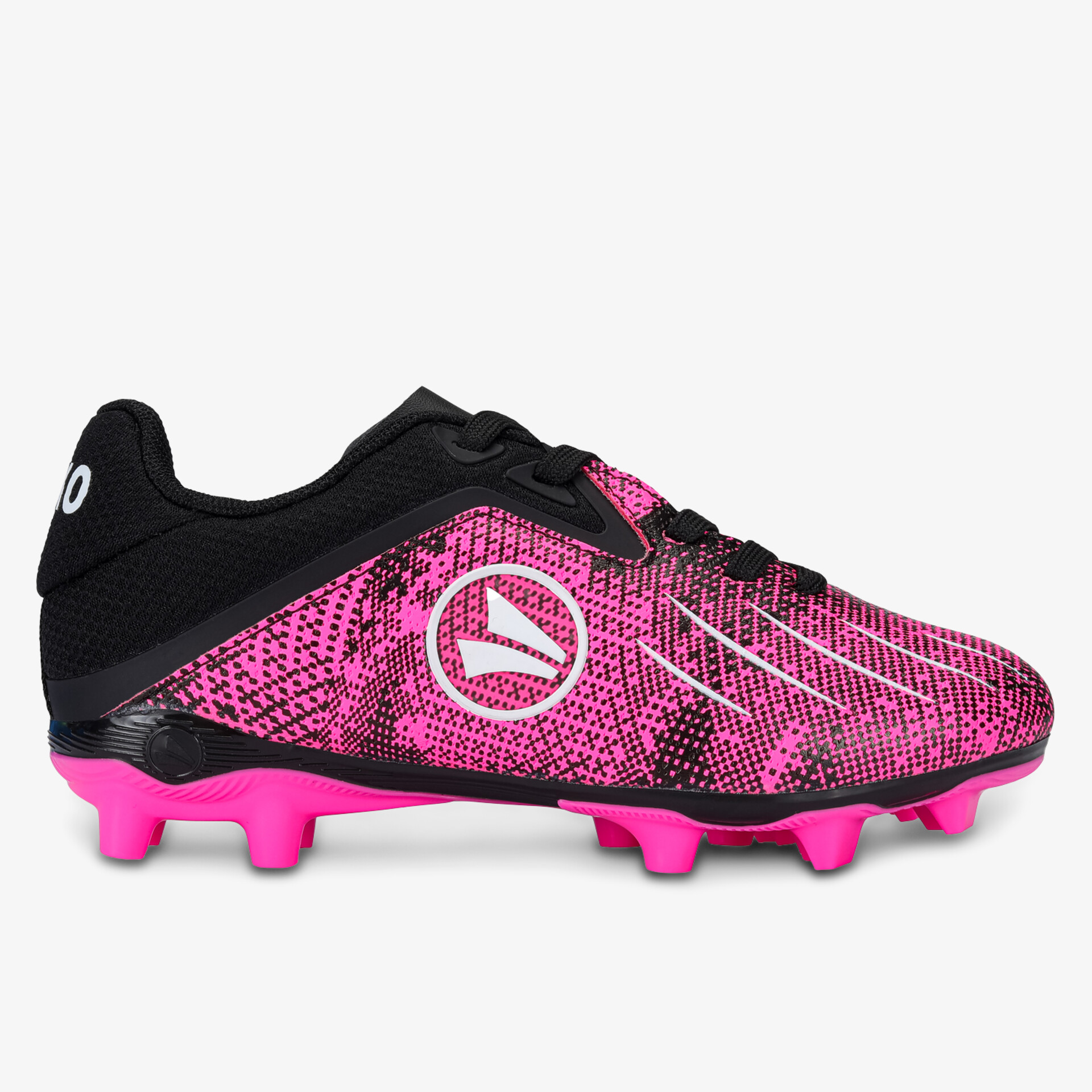 Leichter stabiler Fußballschuh mit griffiger Sohle und auffälligem pink-schwarzem Design für optimale Performance