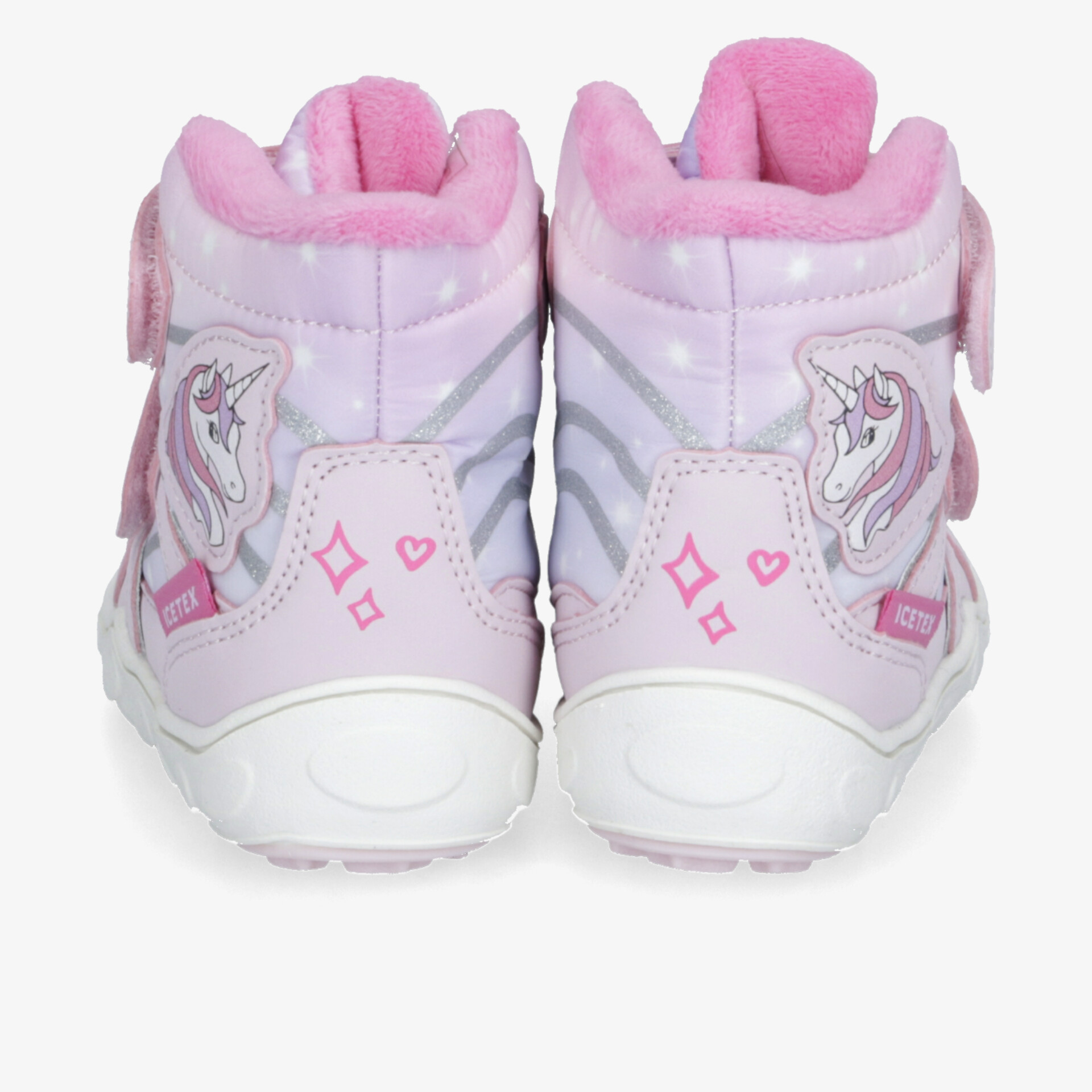 Rosa Kinderstiefel mit Pferdemotiv, warmer Innenfutter und praktischem Klettverschluss, langlebig und komfortabel