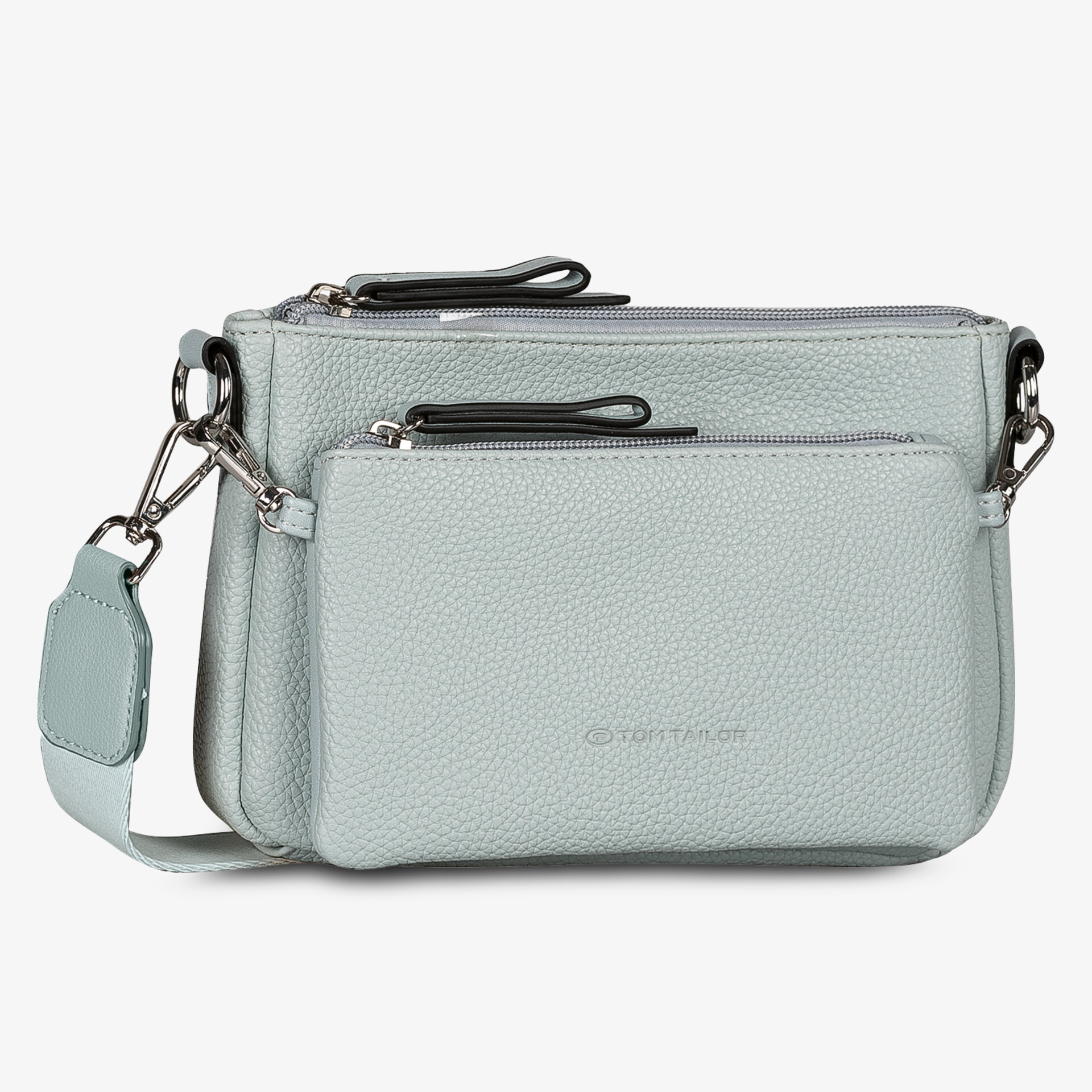 Elegante kompakte Umhängetasche mit strukturierter Oberfläche, stabilen Metallbeschlägen und verstellbarem Schulterriemen