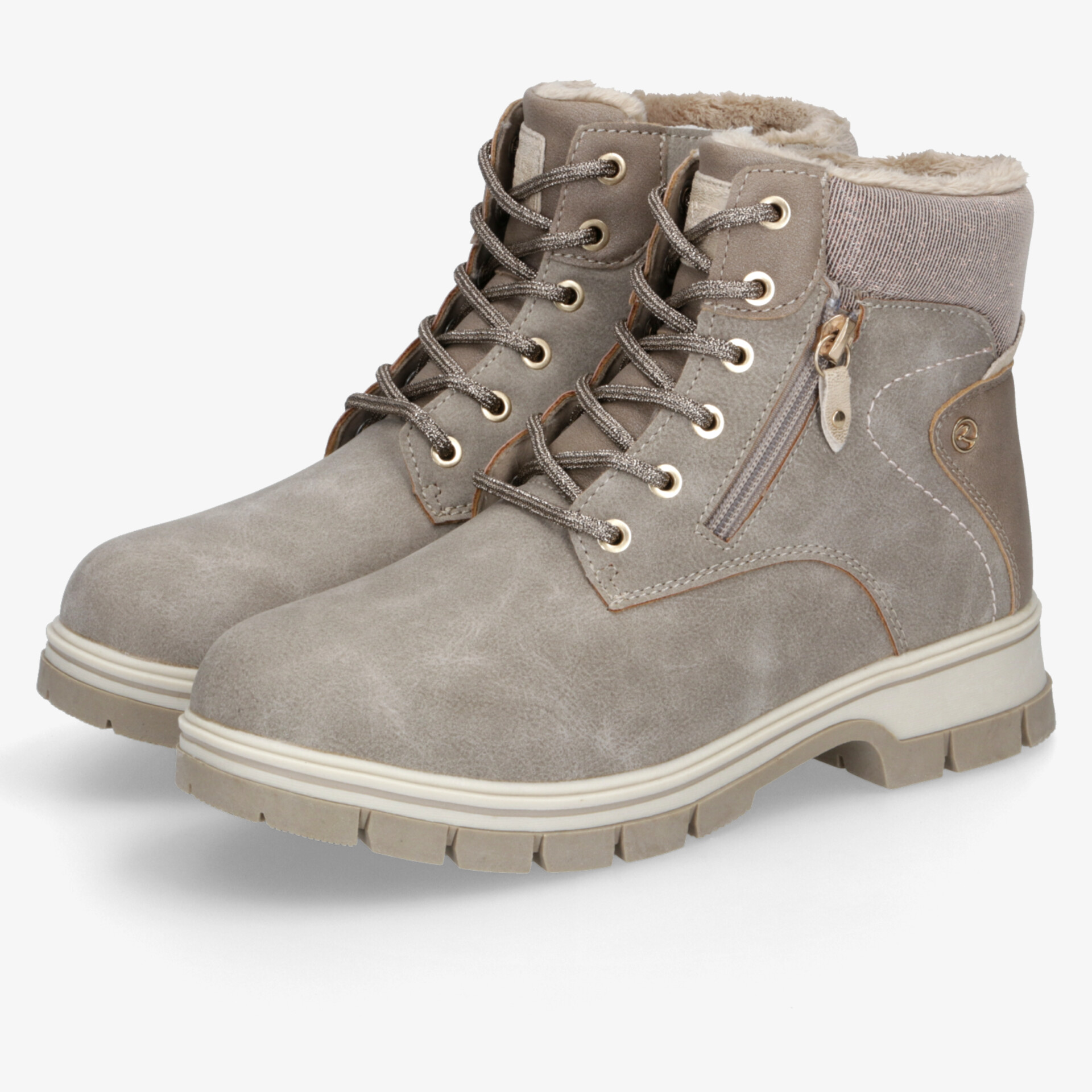 Robuste graue Winterboots mit warmem Futter, rutschfester Sohle, praktischem Reißverschluss und komfortabler Schnürung