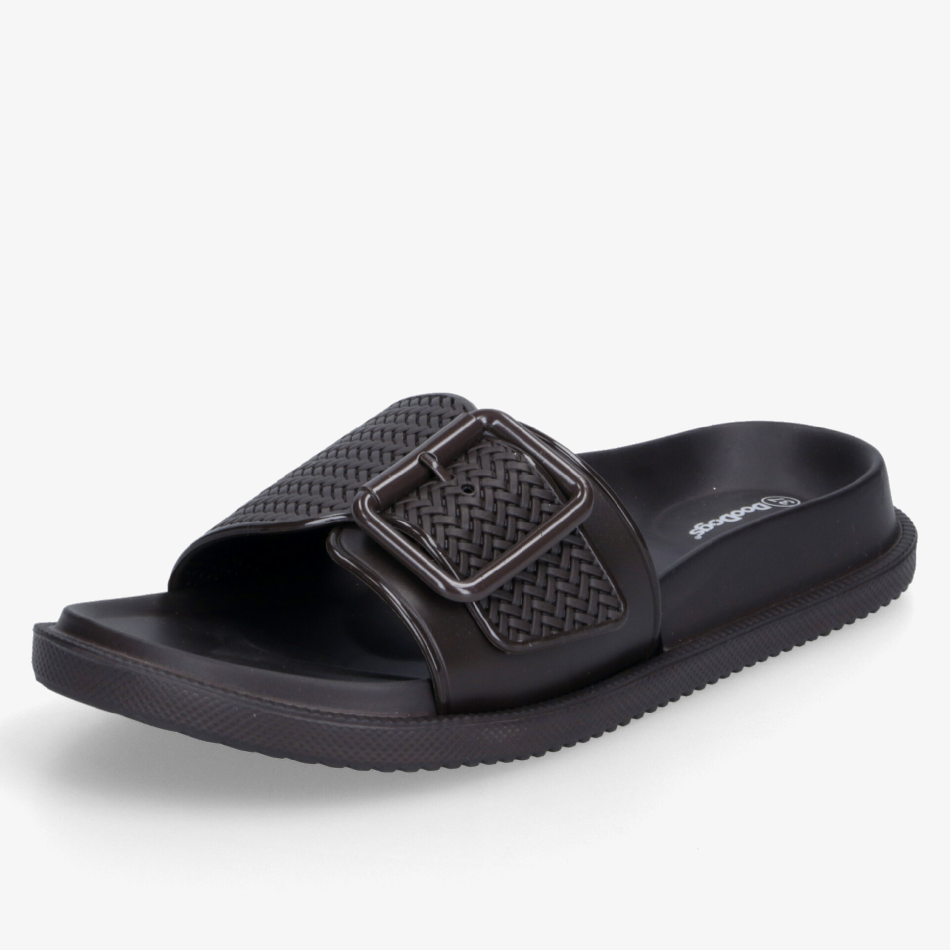 Schwarzer Slide-Sandaletten mit verstellbarem Riemen, rutschfester Sohle und bequemem Design