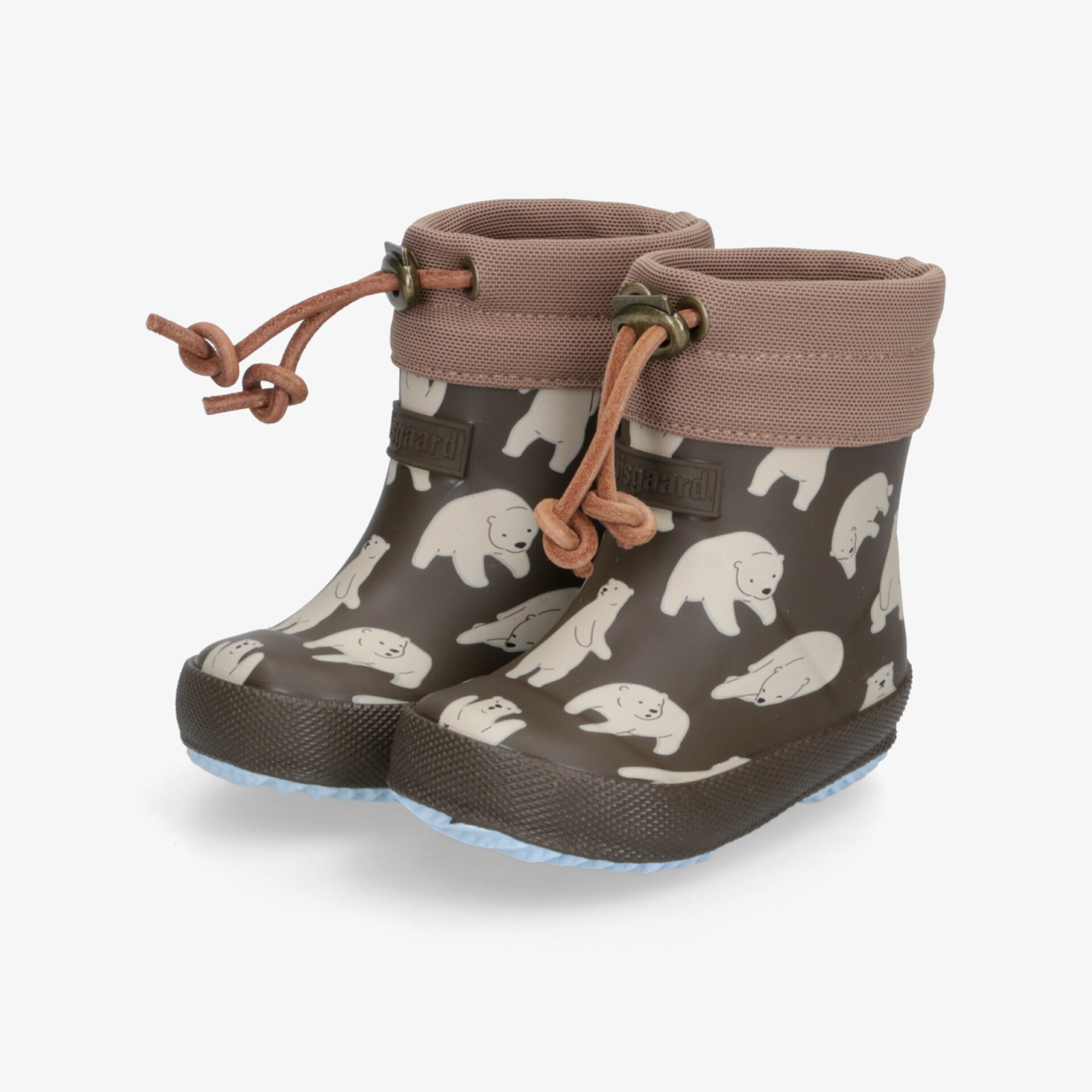 Wasserdichte und robuste braune Gummistiefel mit warmem Futter und Eisbär-Motiv, rutschfeste Sohle