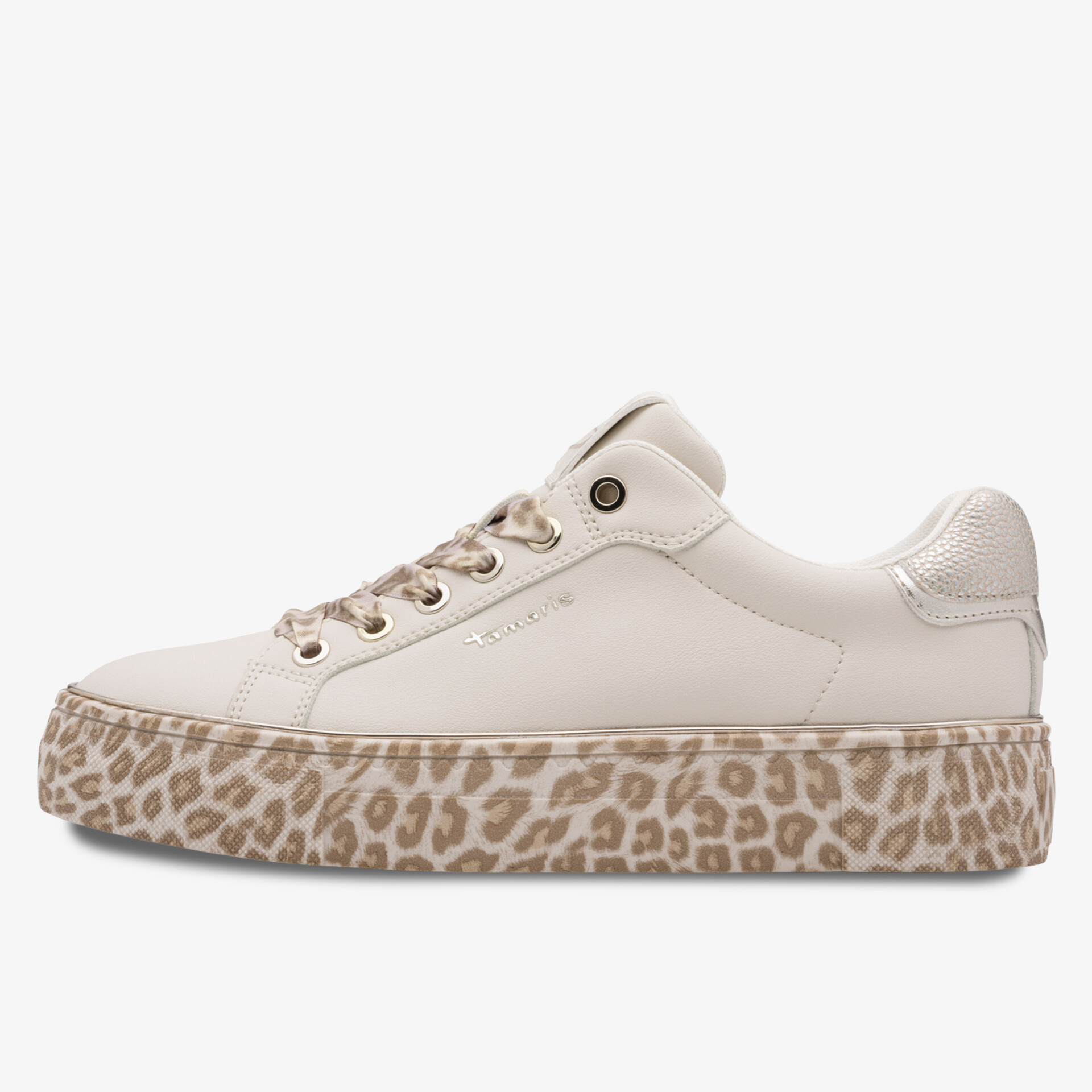 Bequemer Sneaker mit eleganter seitlicher Ansicht und auffälliger tiermuster Sohle für modernes Styling