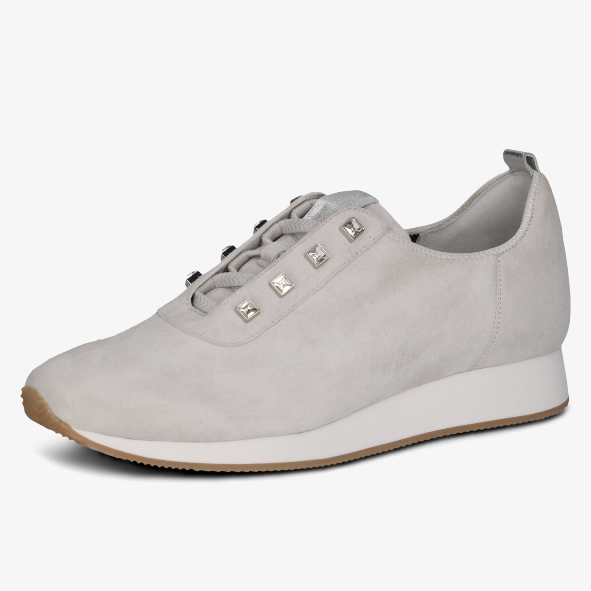 Moderner grauer Sneaker mit leichter Konstruktion und rutschfester Laufsohle für hohen Tragekomfort