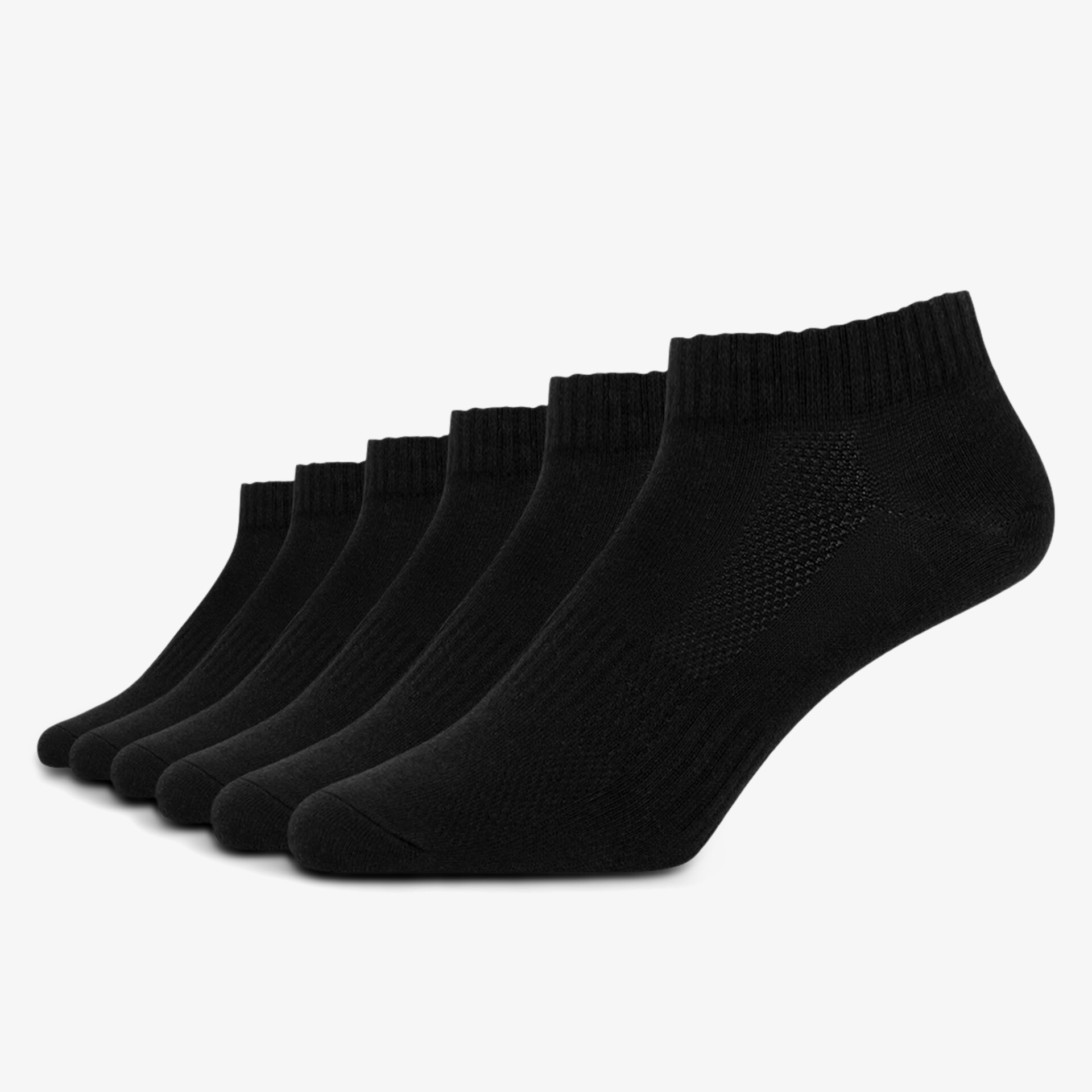Schwarze atmungsaktive und bequeme Quarter-Socken, elastisch und strapazierfähig im 6er Pack