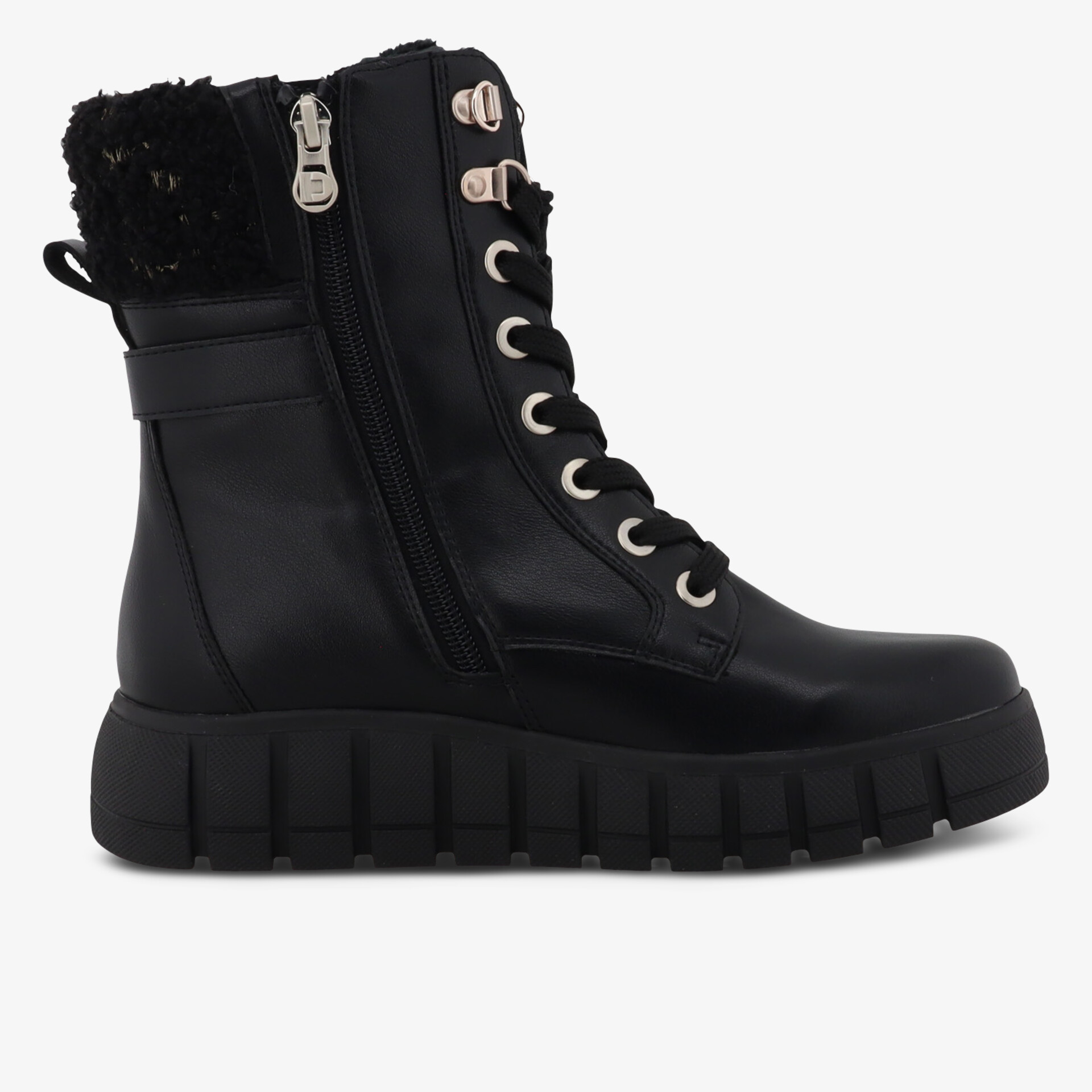 Schwarzer Winterstiefel mit warmem Futter, Reißverschluss und rutschfester profilierter Sohle, komfortabel und robust