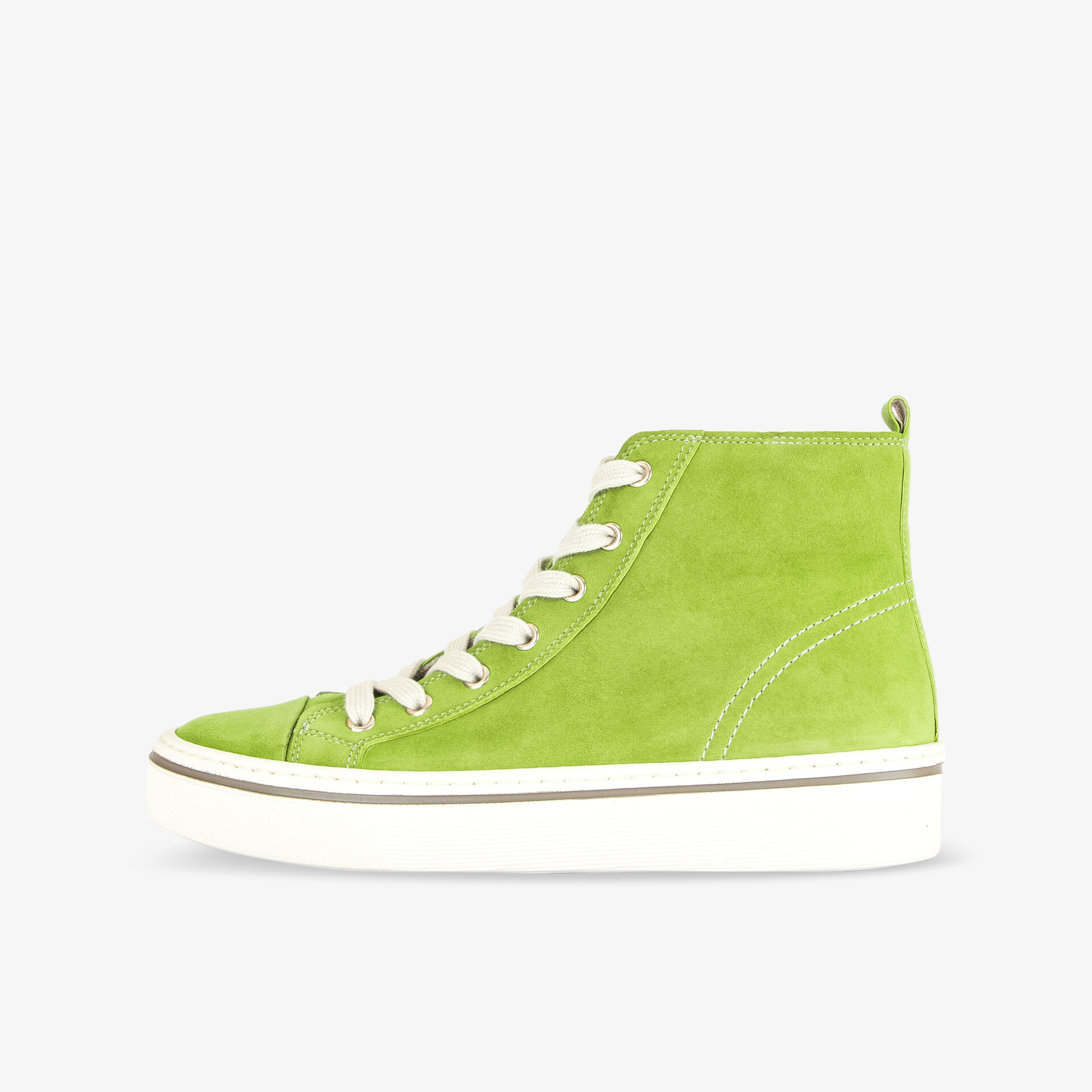 Stylische grüne Sneakers mit weißer Sohle und Schnürung. Perfekt für lässige Outfits und hohen Tragekomfort.