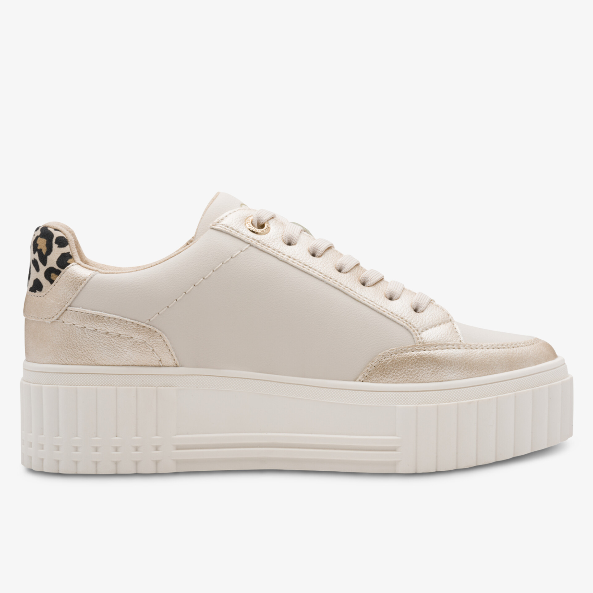 Bequemer Sneaker mit Plateau-Sohle und modischem Leopardenmuster hinten, seitliche Ansicht