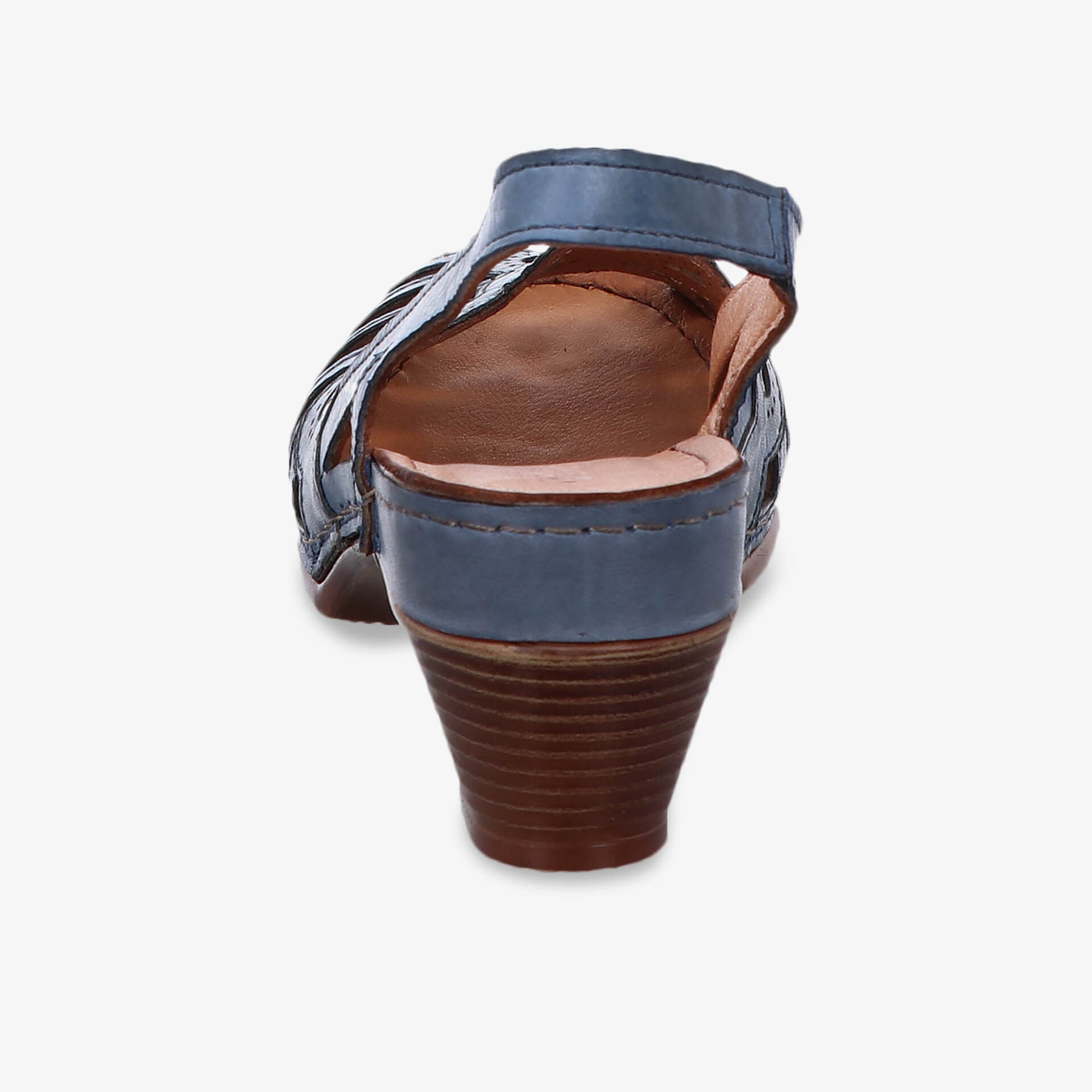 Eleganter blauer Schuh mit stabilem Absatz und komfortabler Passform aus Rückansicht