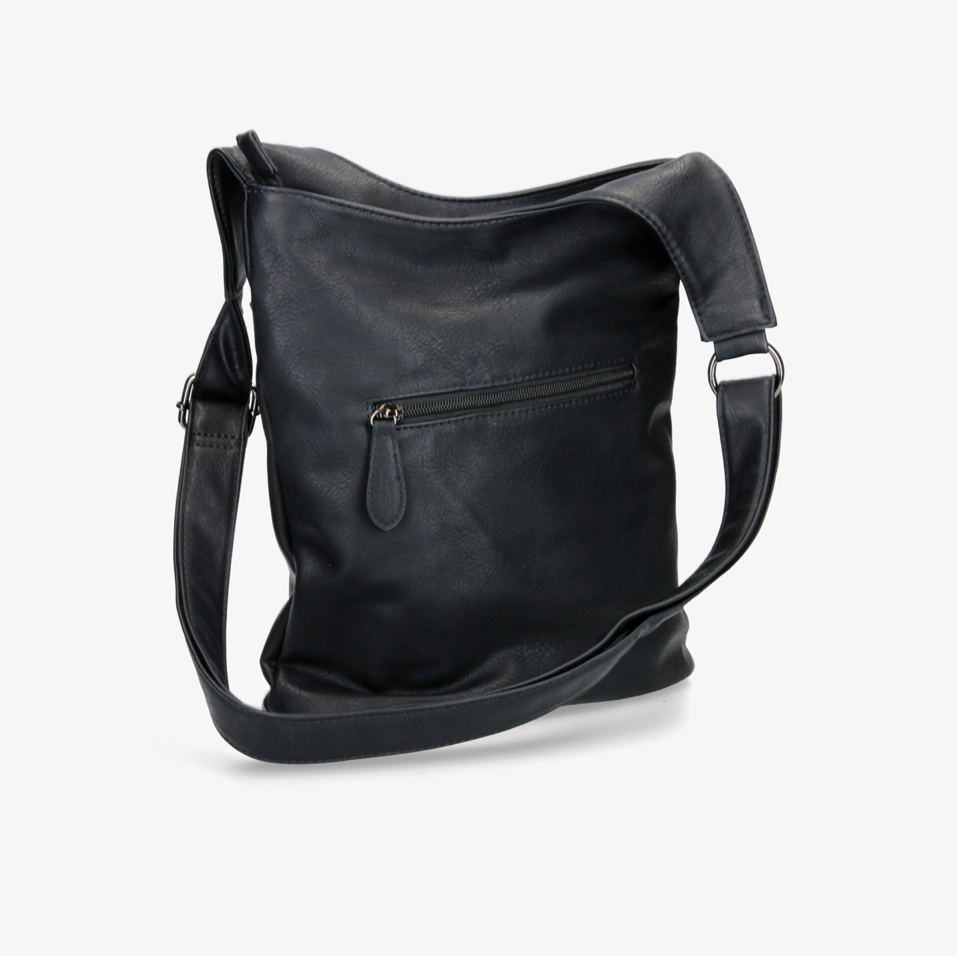 Elegante schwarze Schultertasche in Lederoptik mit verstellbarem Riemen und praktischem Reißverschlussfach.