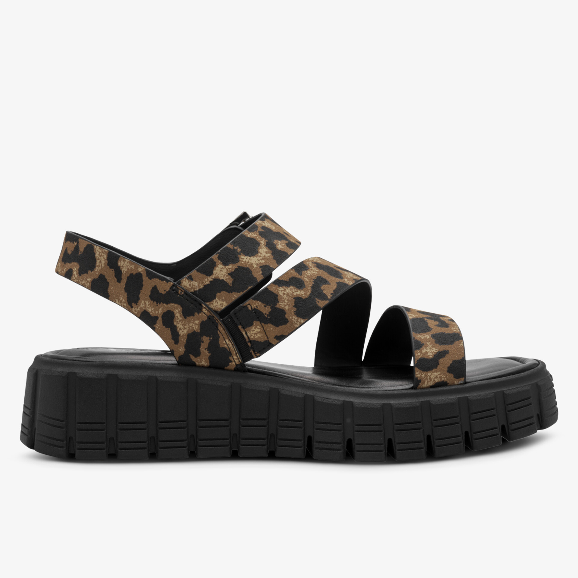 robuste Sandalen mit dicker, profilierter Sohle und Leopardenmuster, verstellbare Riemen für komfortablen Halt