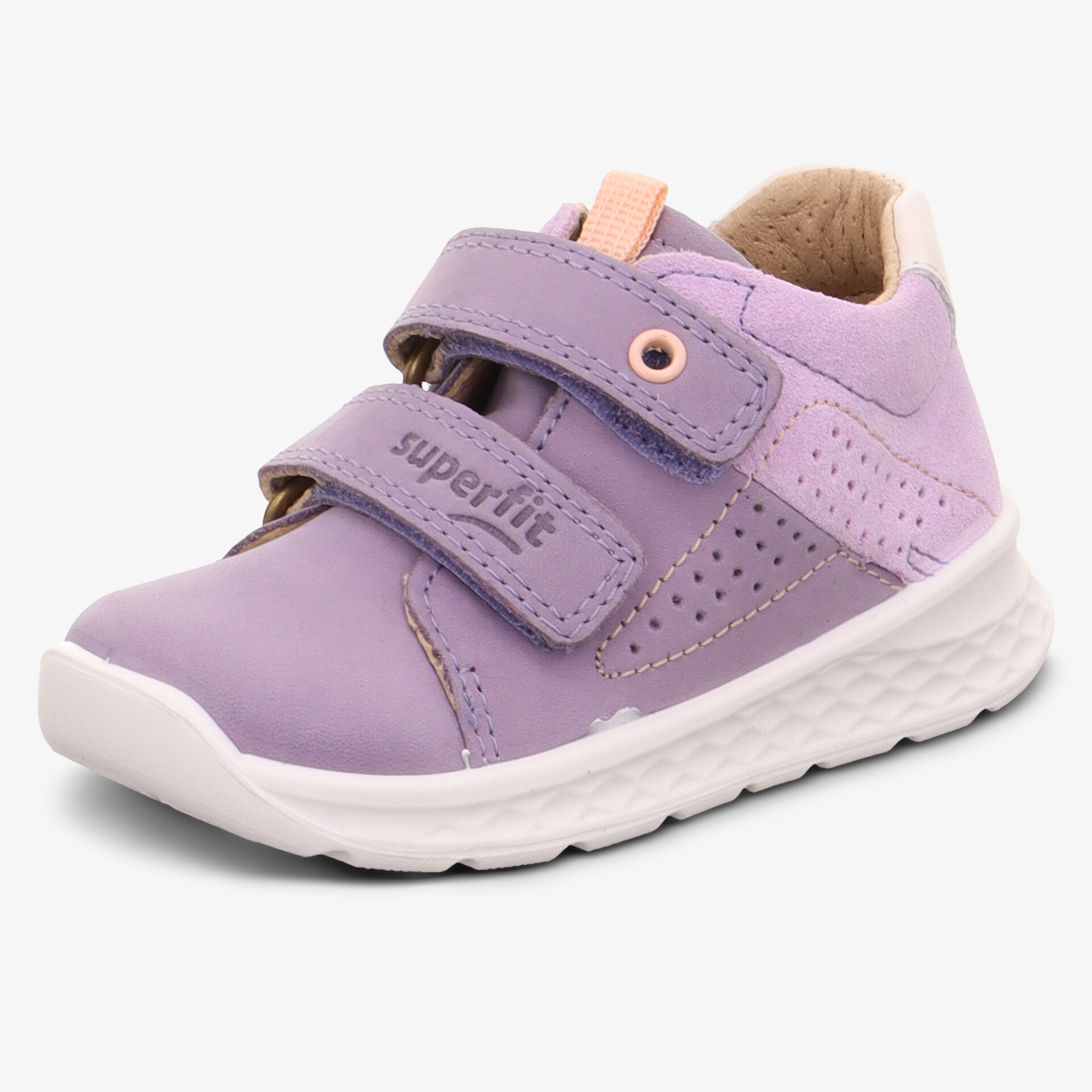 Bequemer lila Kinderschuh mit flexiblem Klettverschluss, rutschfester Sohle und weichem Innenfutter