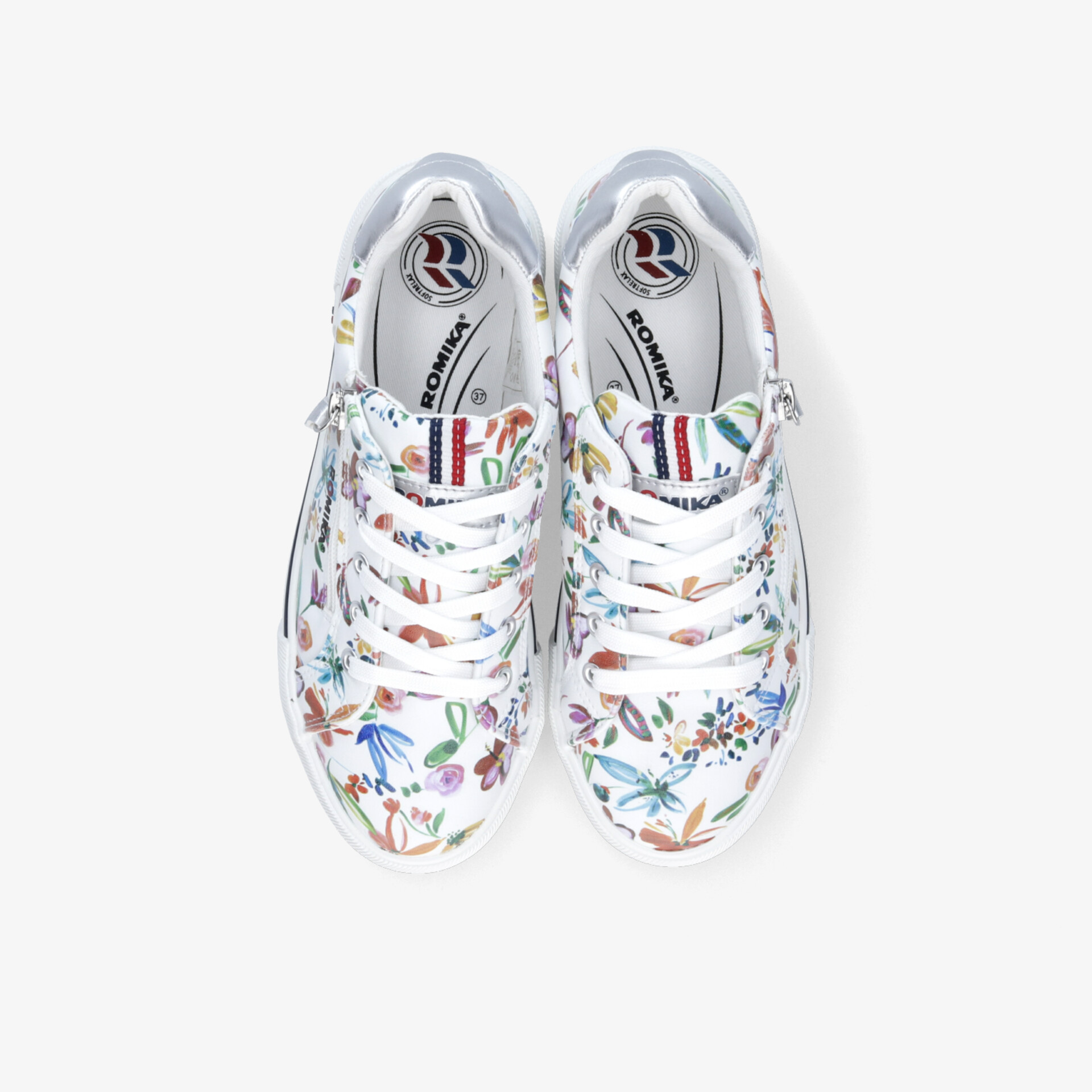 Weiße Sneaker mit buntem Blumenmuster, sportlich und bequem, ideal für Freizeit und Alltag