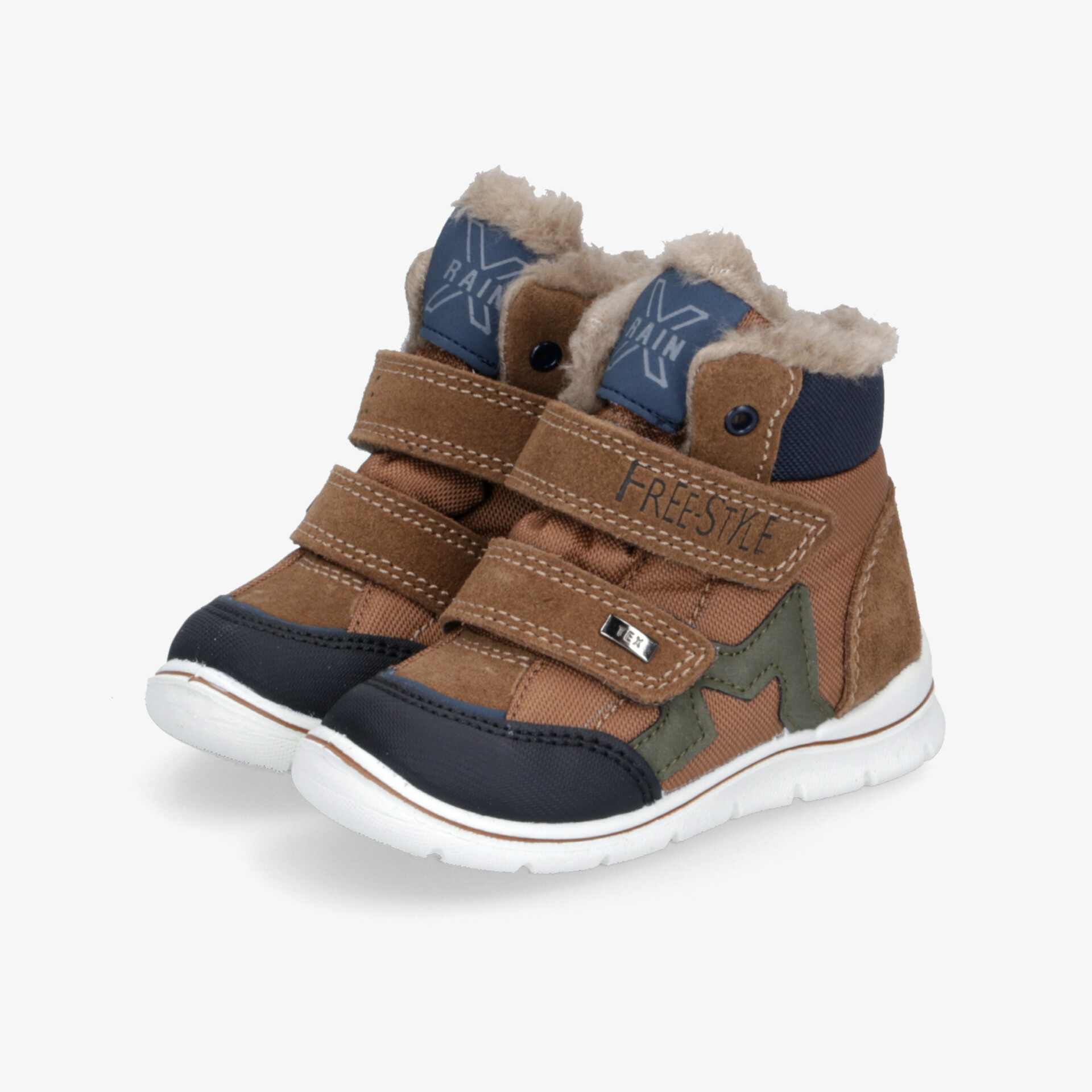 Robuste Kinderstiefel mit warmer Fellfütterung, rutschfester Sohle und praktischem Klettverschluss für sicheren Halt