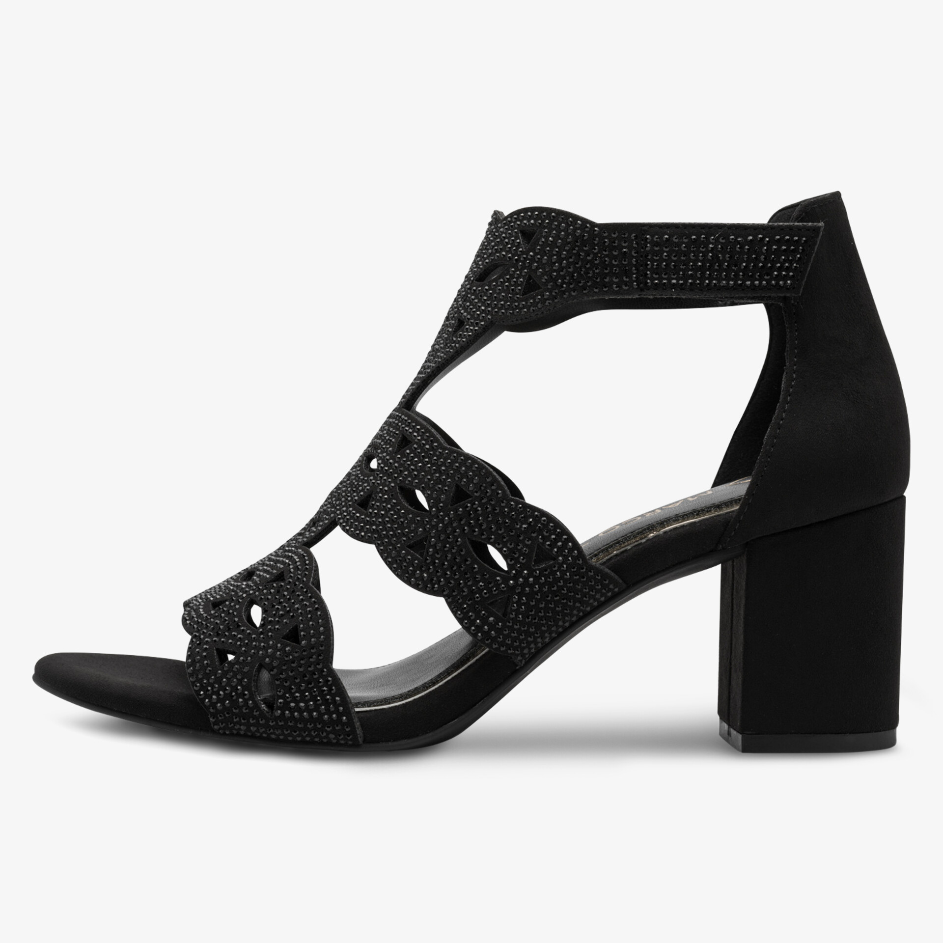 Schwarze Sandalette mit hohem Blockabsatz und eleganten Riemchen für stilvollen und bequemen Sommerlook