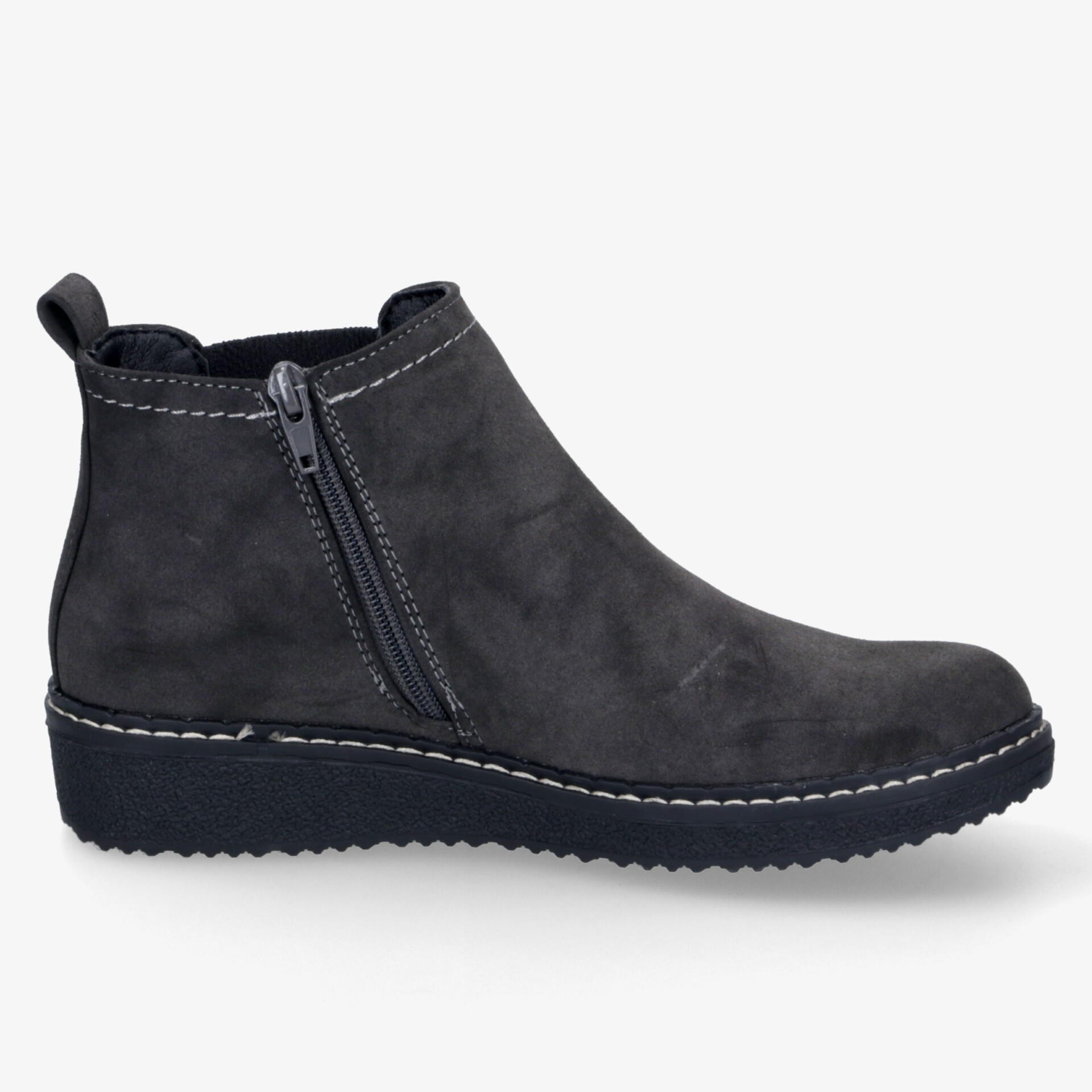 Schwarze Stiefelette mit Reißverschluss, rutschfester Sohle und bequemer, anatomisch geformter Passform