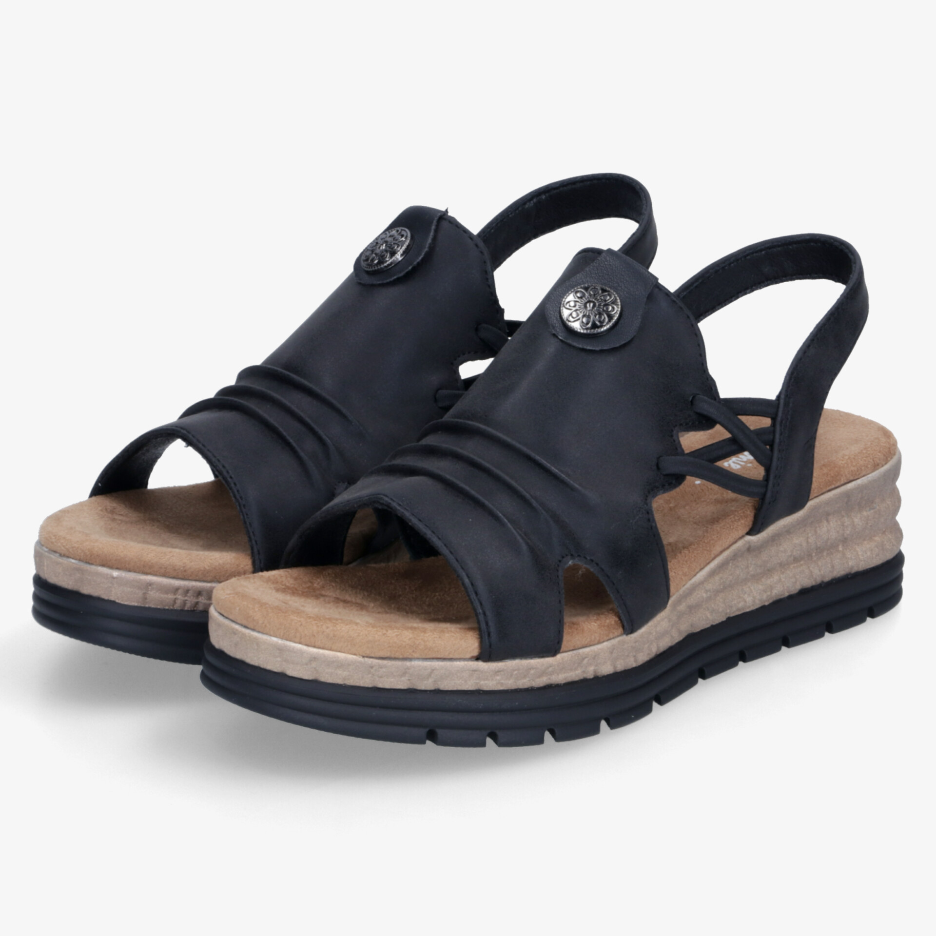 Bequeme schwarze Sandalen mit verstellbarem Riemen und gepolsterter, rutschfester Sohle in modischem Design