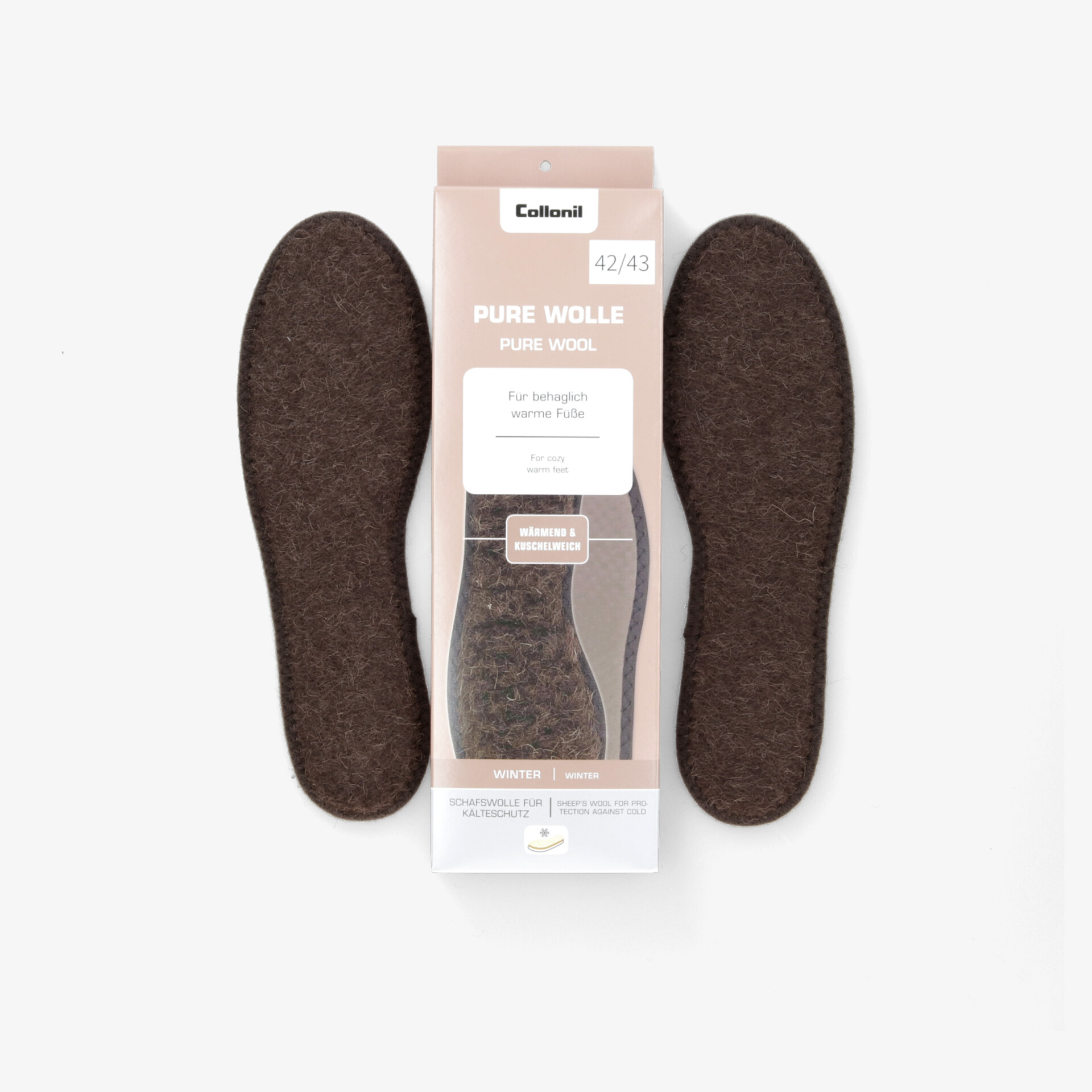 Hochwertige braune Einlegesohlen aus reiner Wolle für optimalen Komfort und warme, atmungsaktive Füße