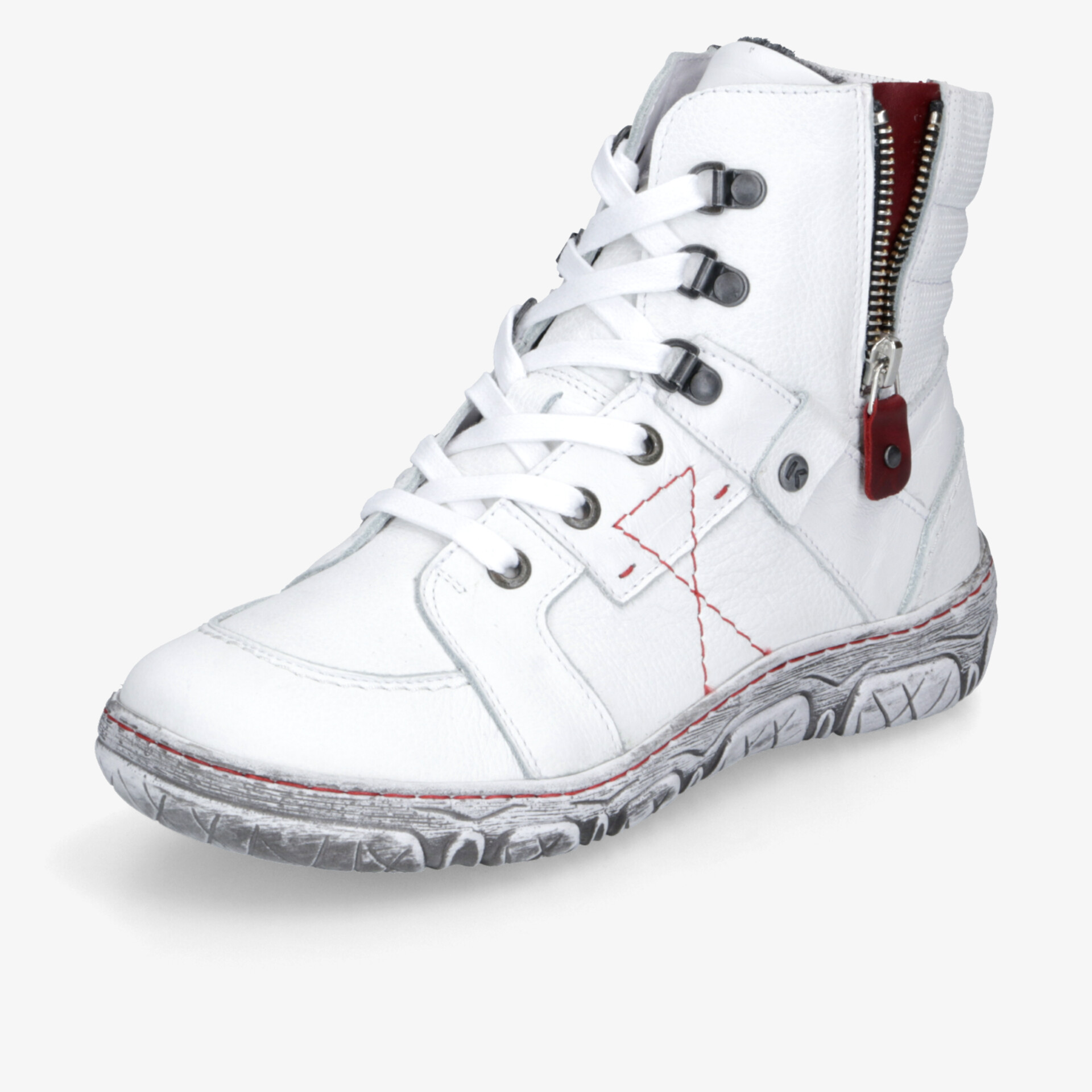 Weißer Sneaker mit Reißverschluss, sportlich und komfortabel, robuster Sohlenrand und flexible Schnürung