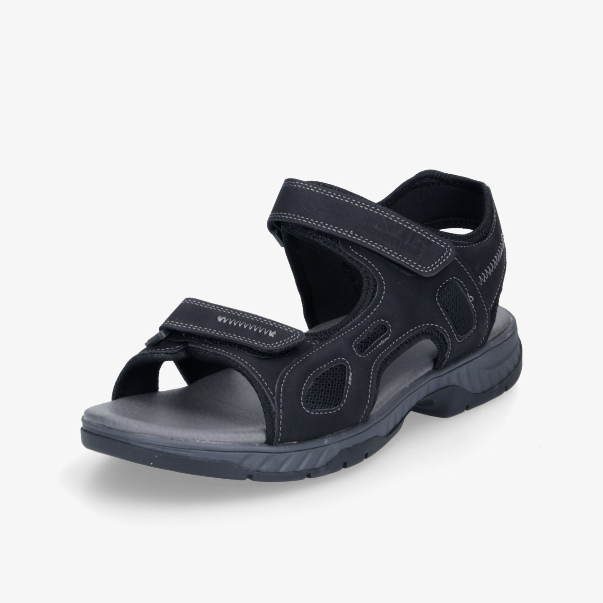 Sportliche schwarze Sandale mit verstellbaren Klettverschlüssen und rutschfester Sohle für optimalen Komfort