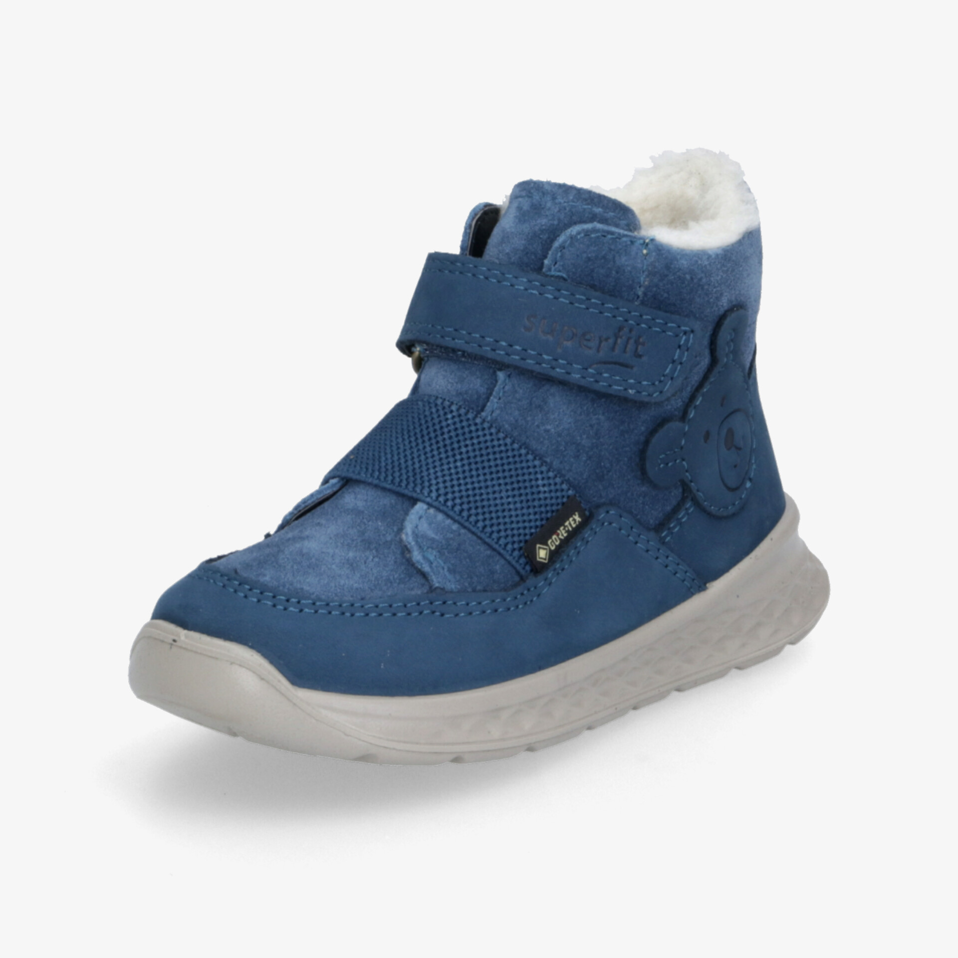 Blauer Winterstiefel mit warmer Fütterung, robustem Material, rutschfester Sohle und praktischem Klettverschluss