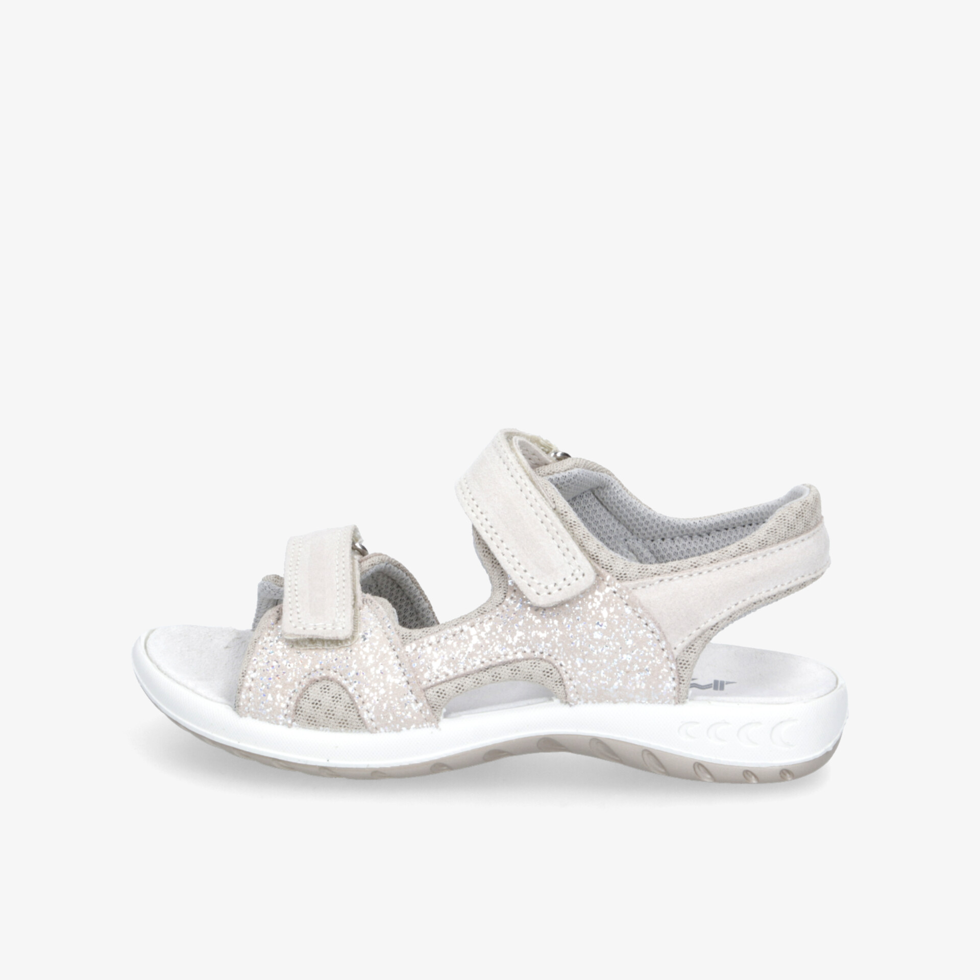 Leichte weiße Sandale mit verstellbaren Klettverschlüssen und gepolsterter Innensohle für ganztägigen Komfort
