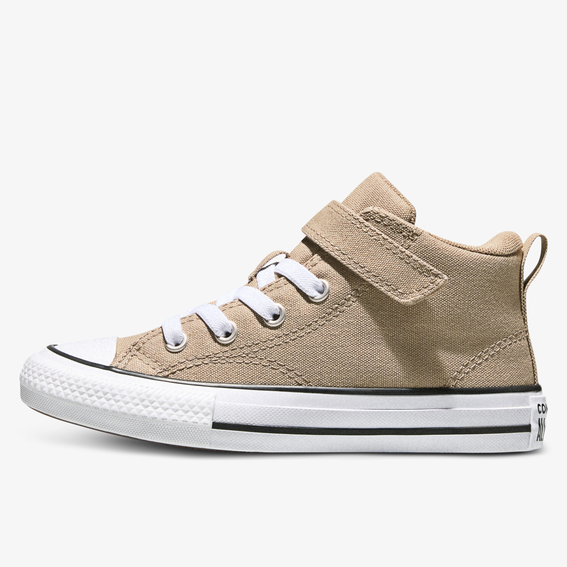 Seitliche Ansicht leichter Schuh mit praktischer Klettverschlusslasche und klassischem Design in Beige