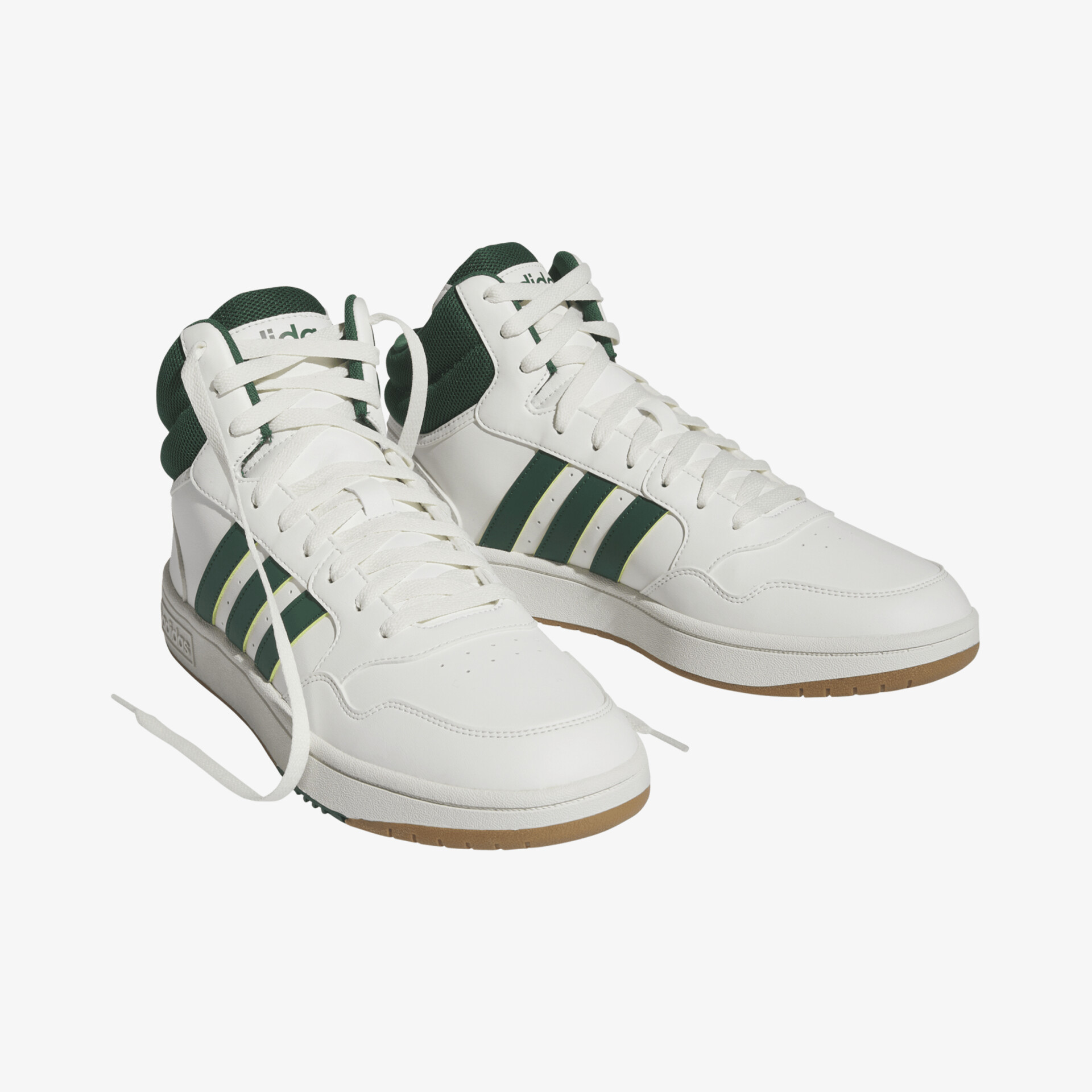Stylische weiße High-Top-Sneaker mit schwarzen Streifen und robuster Gummisohle, ideal für sportlichen Stil.