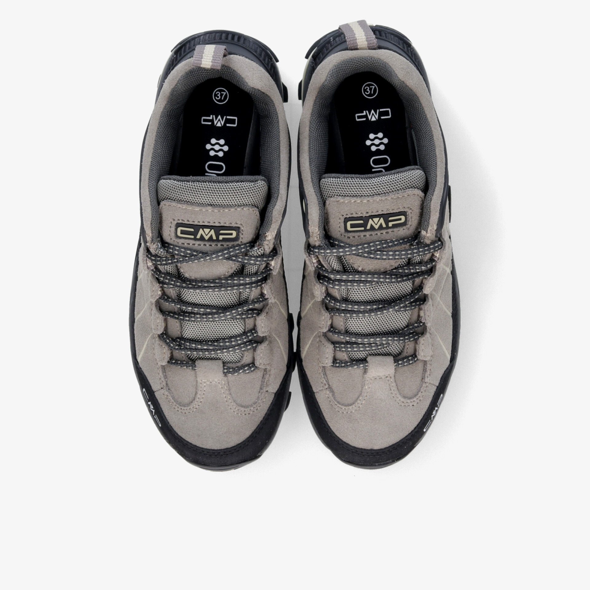 Robuste graue Wanderschuhe mit gepolsterter Schnürung und rutschfester Sohle, ideal für Trekking und Outdoor-Aktivitäten