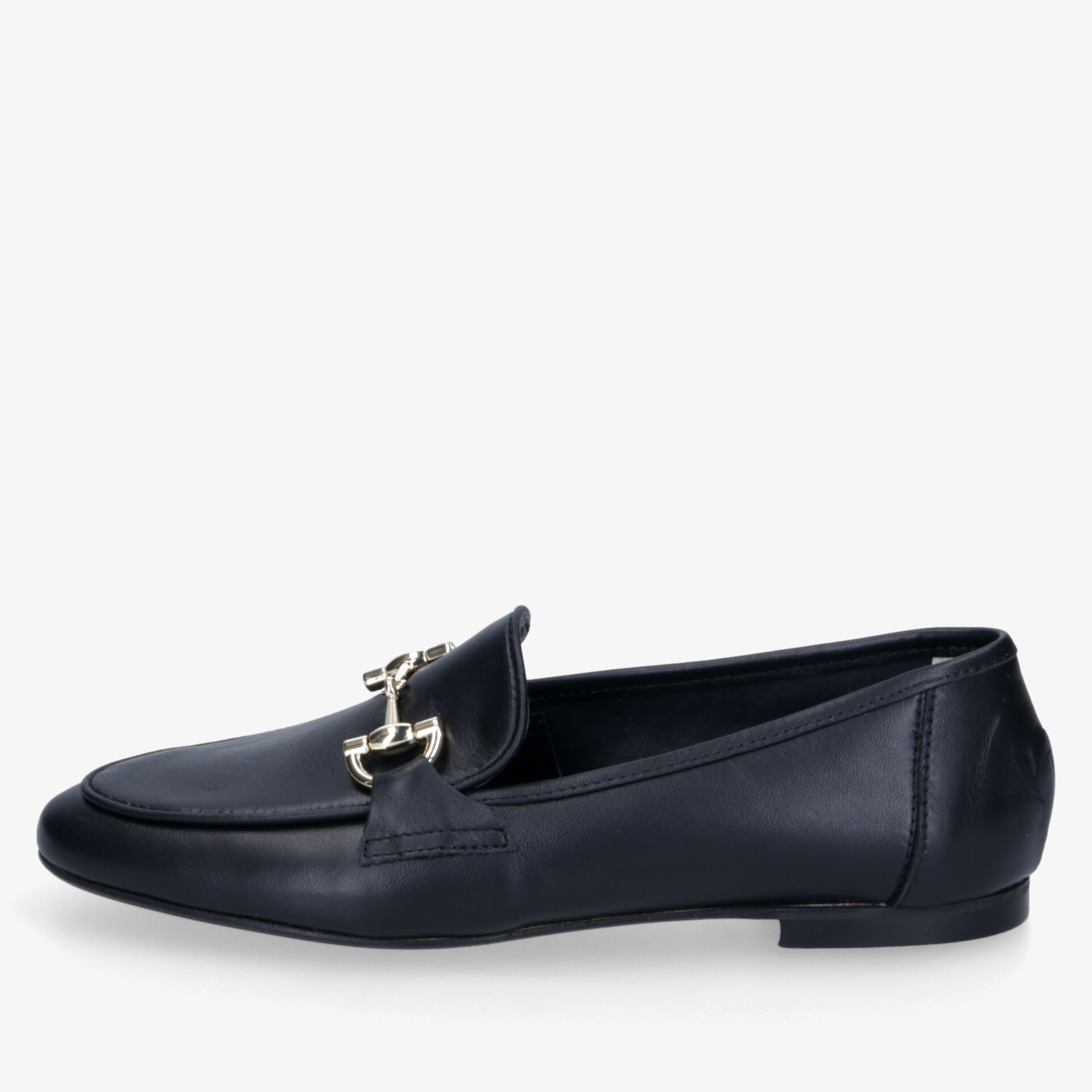 Eleganter schwarzer Loafer aus feinem Leder mit dezenter Metallschnalle und bequemer flacher Passform