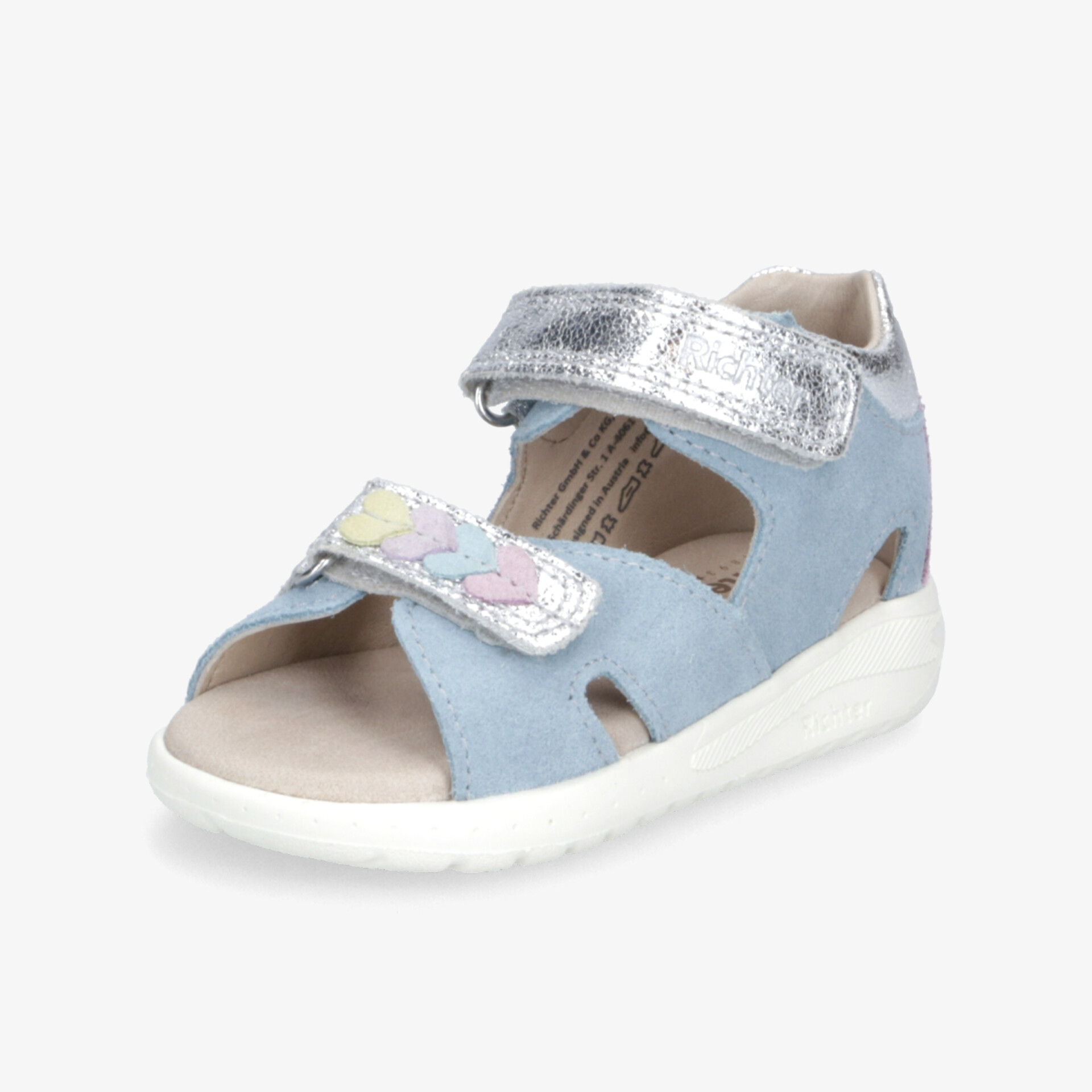 leichter und bequemer Sandalenschuh mit verstellbarem Klettverschluss und flexibler, weicher Sohle in blau-silber