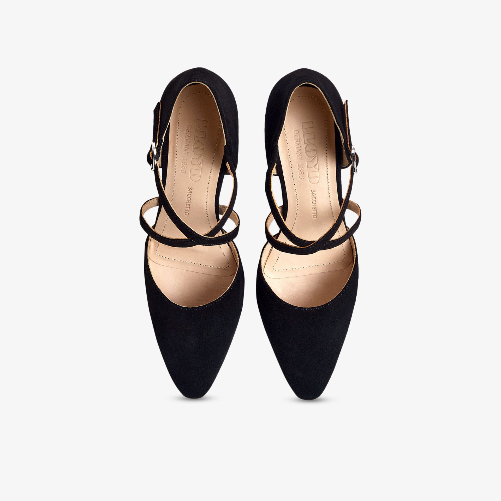 Elegante schwarze spitze Schuhe mit verstellbaren Riemchen, stilvolles Design für besondere Anlässe.