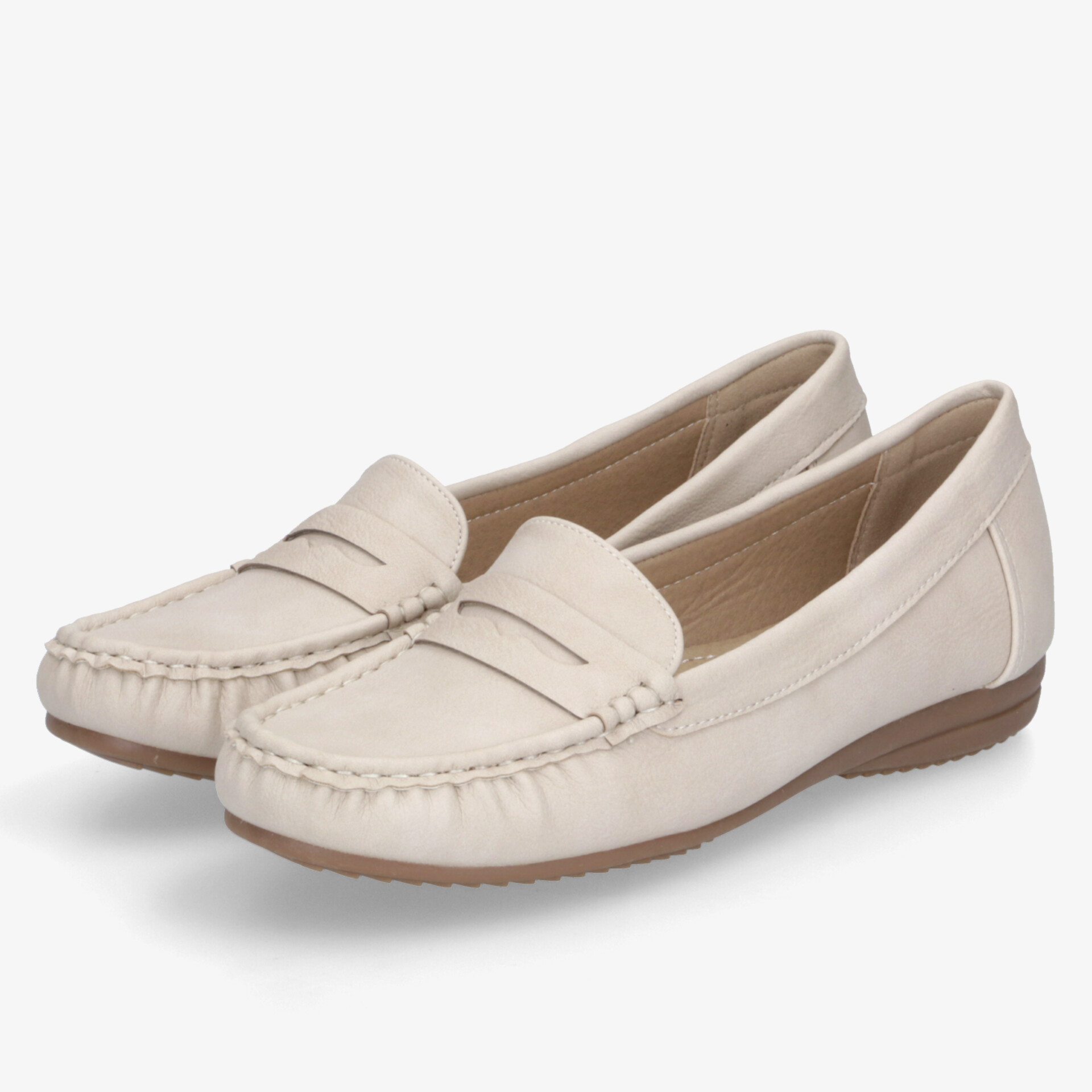 Beige Loafer Schuhe als Paar mit bequemer Passform und elegantem, klassischem Design für vielseitigen Einsatz